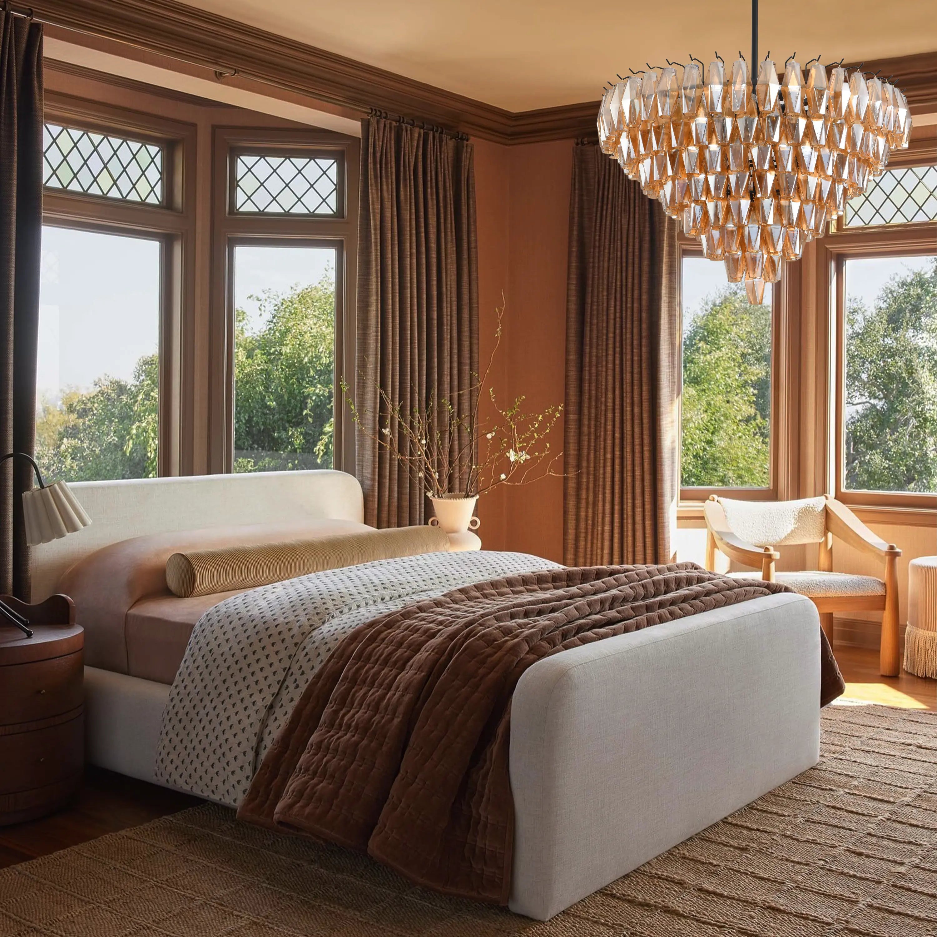 Celestial Drop Round Crystal Glass Chandelier 36"D