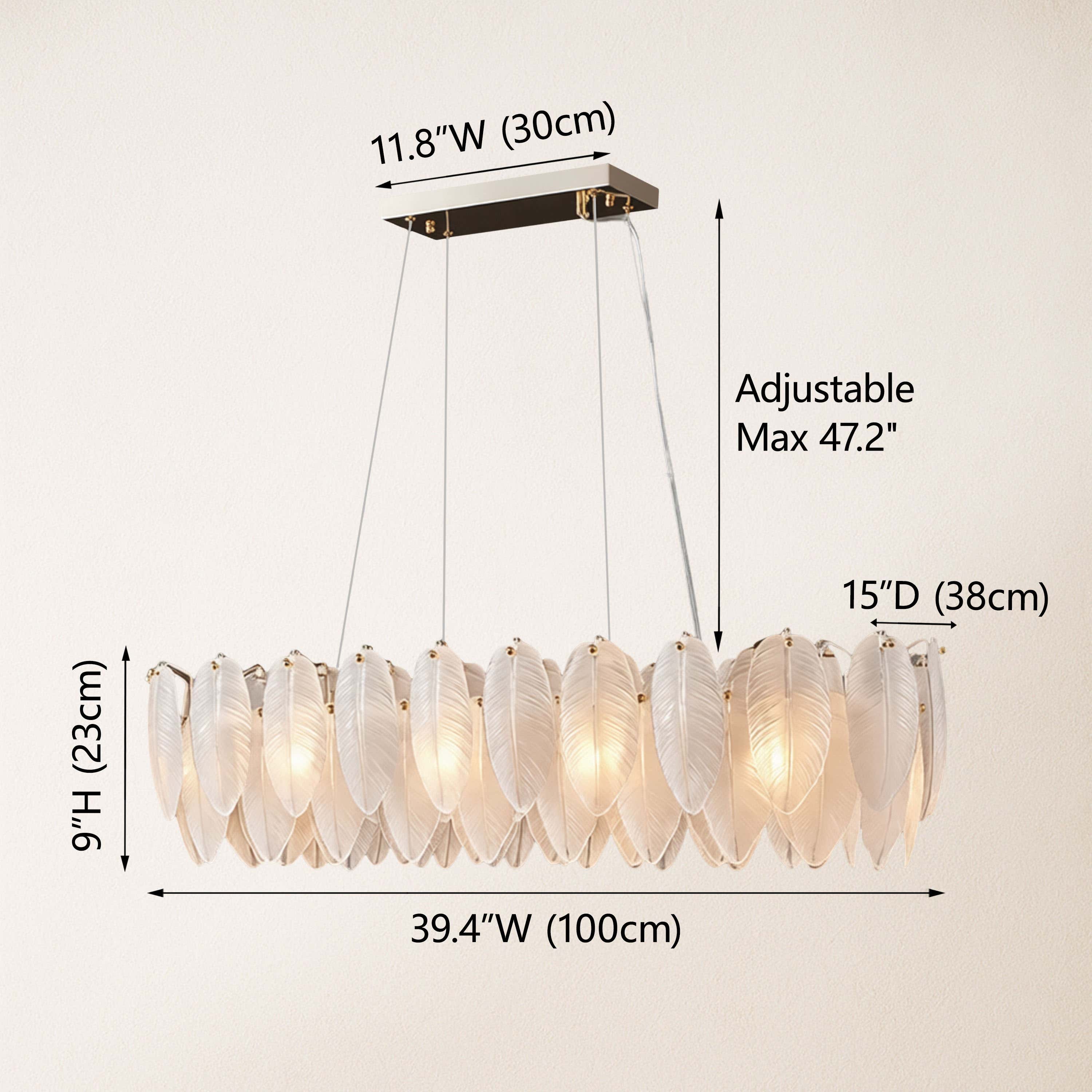 Avelis Glass Feather Linear Chandelier 100cm W