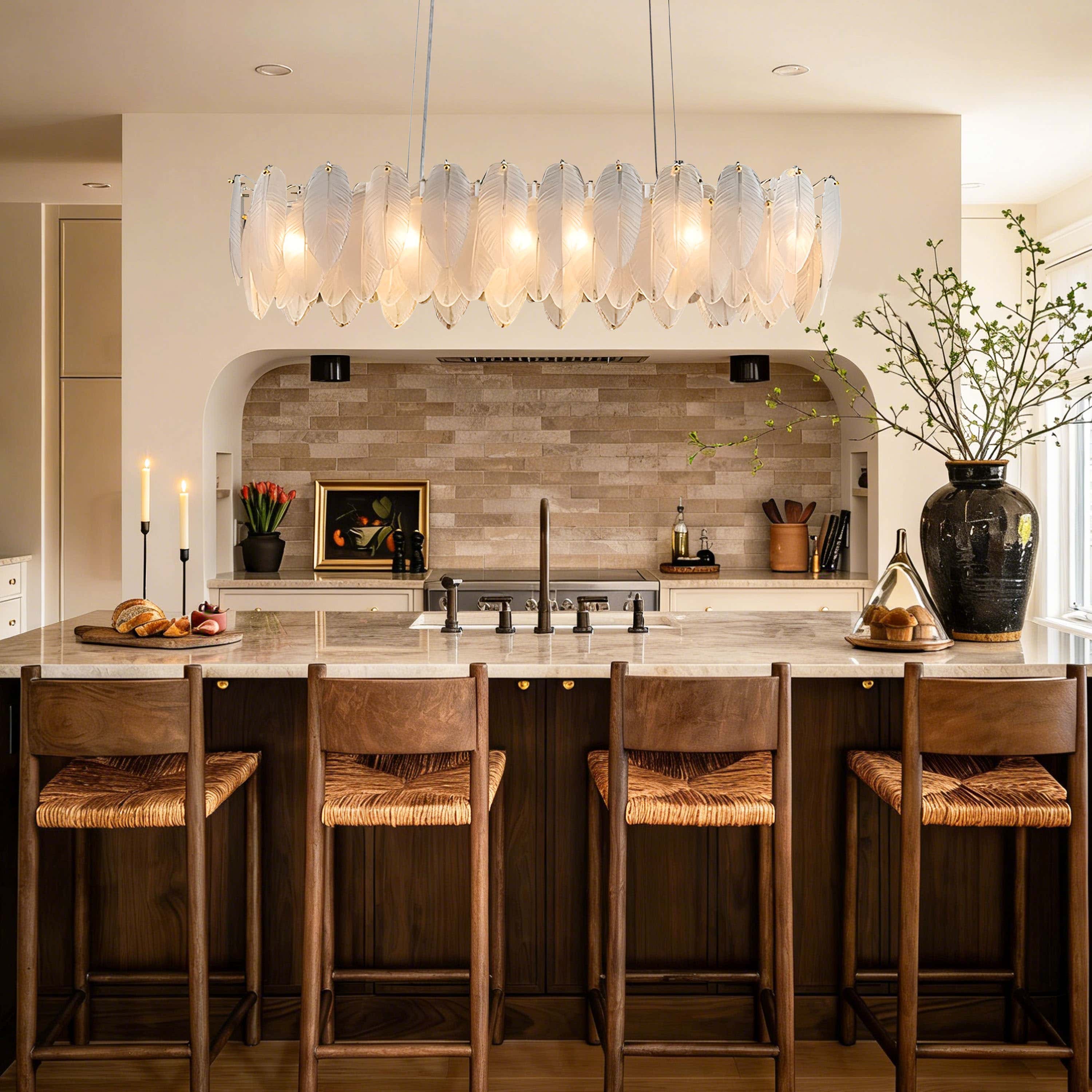Avelis Glass Feather Linear Chandelier 100cm W