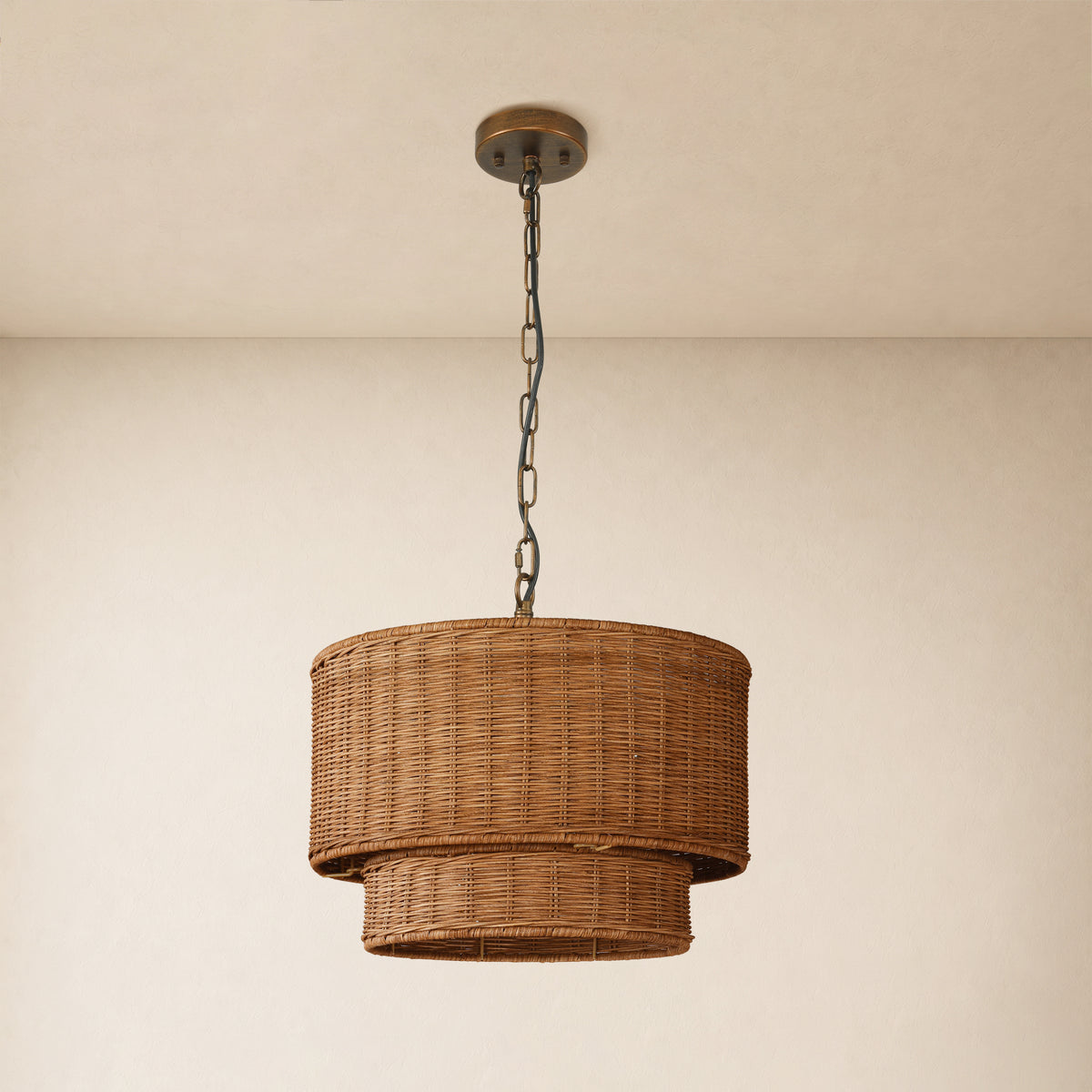 Cavana Rattan Tiered Round Pendant 16.1"D