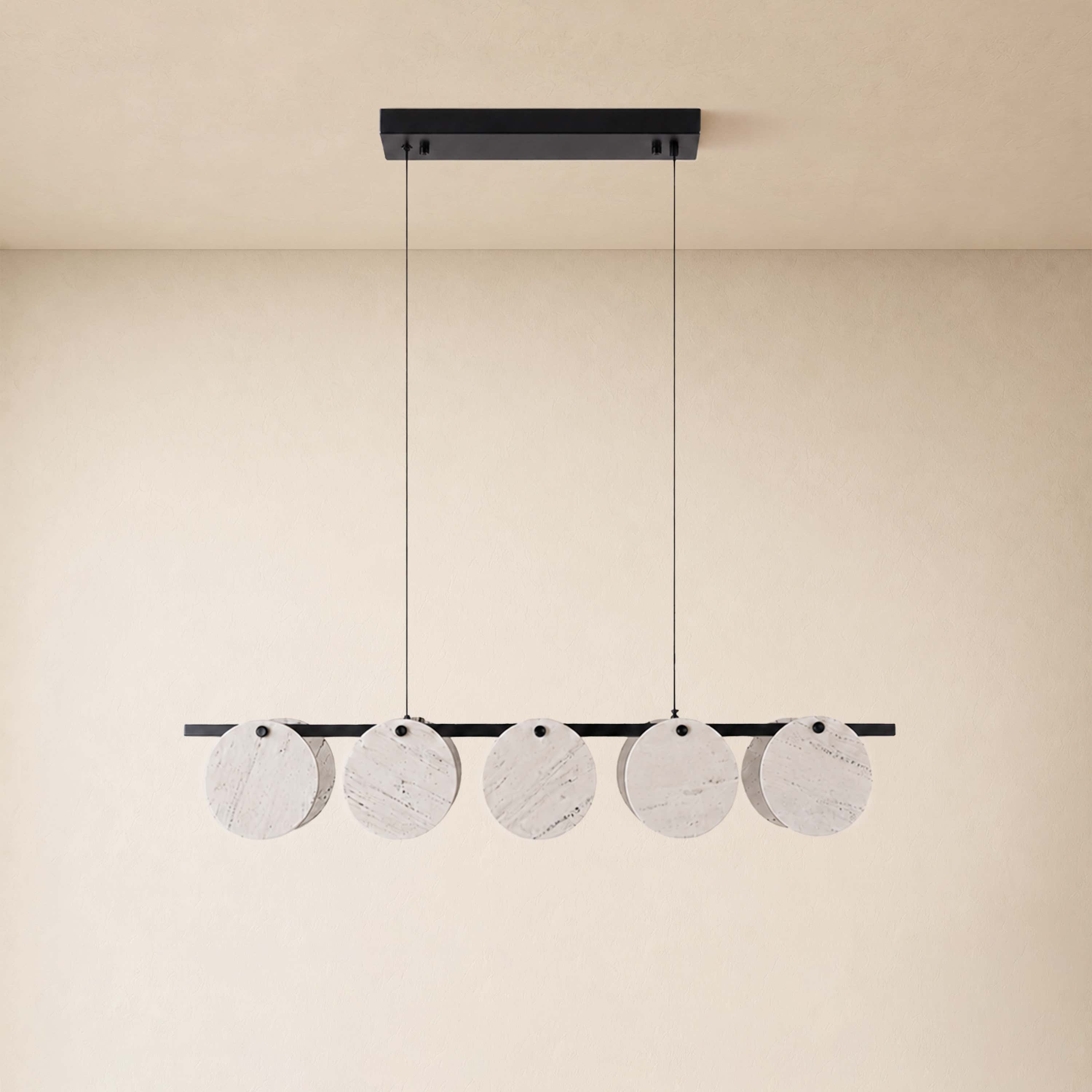 Pietra White Marble Disc Linear Chandelier 47.2"W