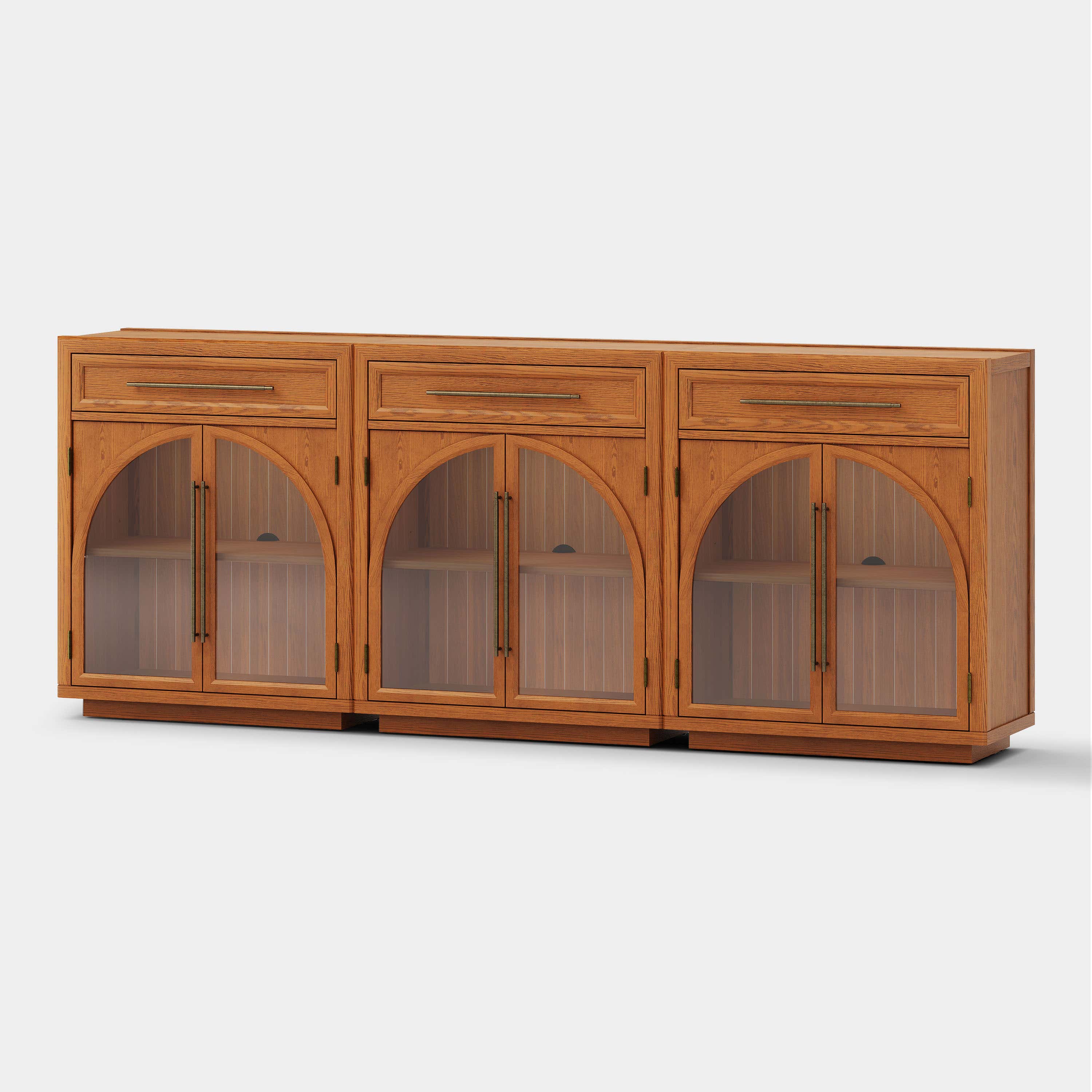 Alvar Arched 94.5" Oak Sideboard with Drawers(Set of 3)