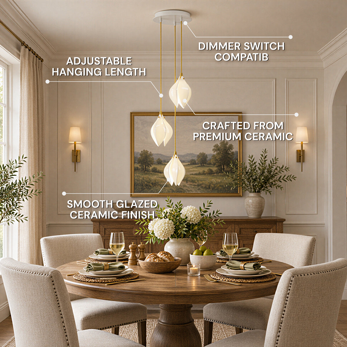Veylune Ceramic Flower Cluster Chandelier 8"-48"D
