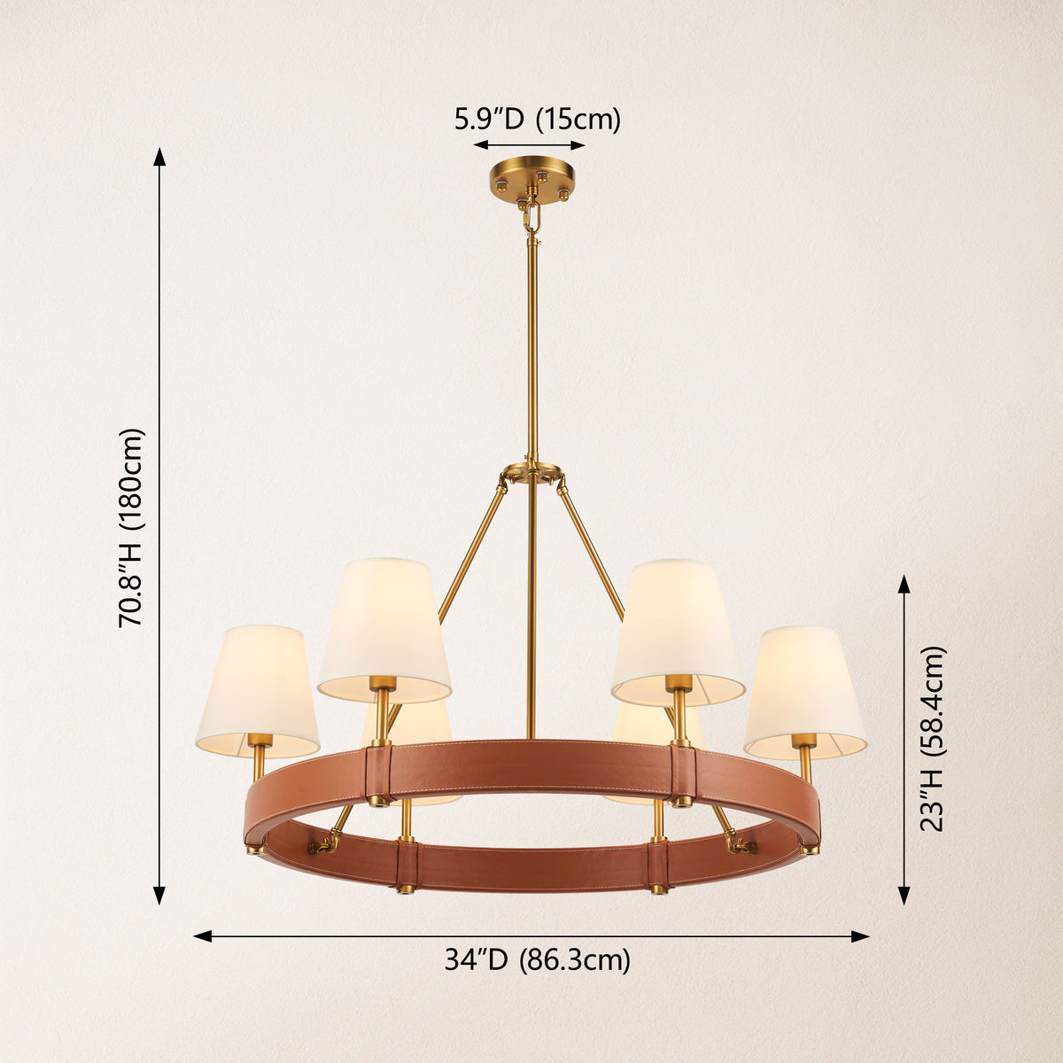 Corvella Leather Round Chandelier 34"D