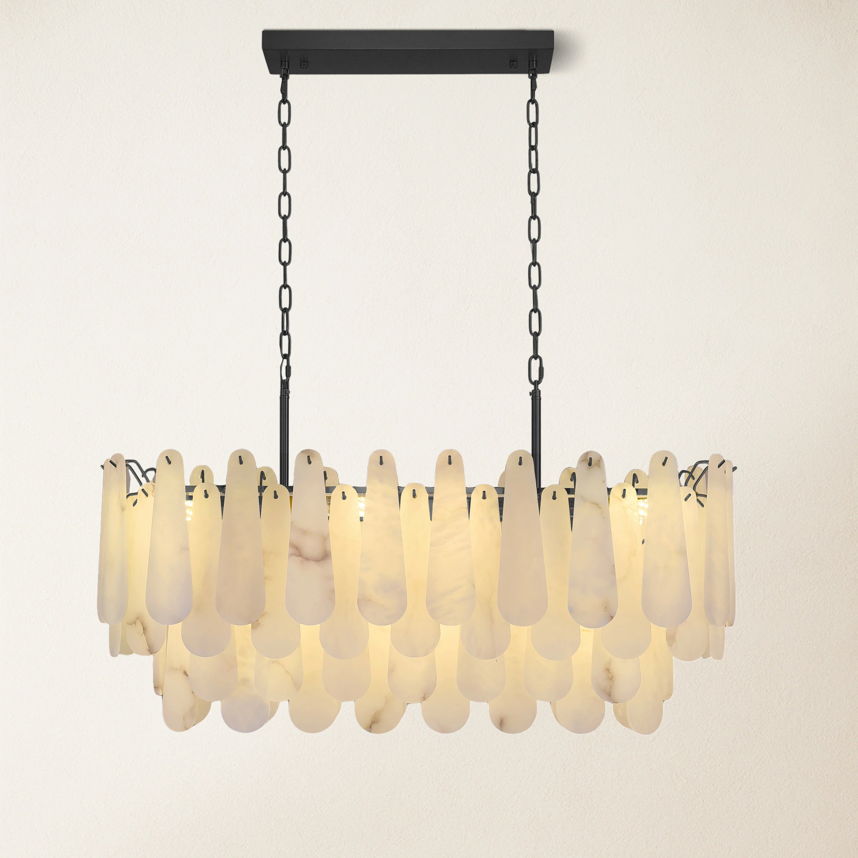 Caldera Alabaster Rectangular Chandelier 40"#Finish_Black
