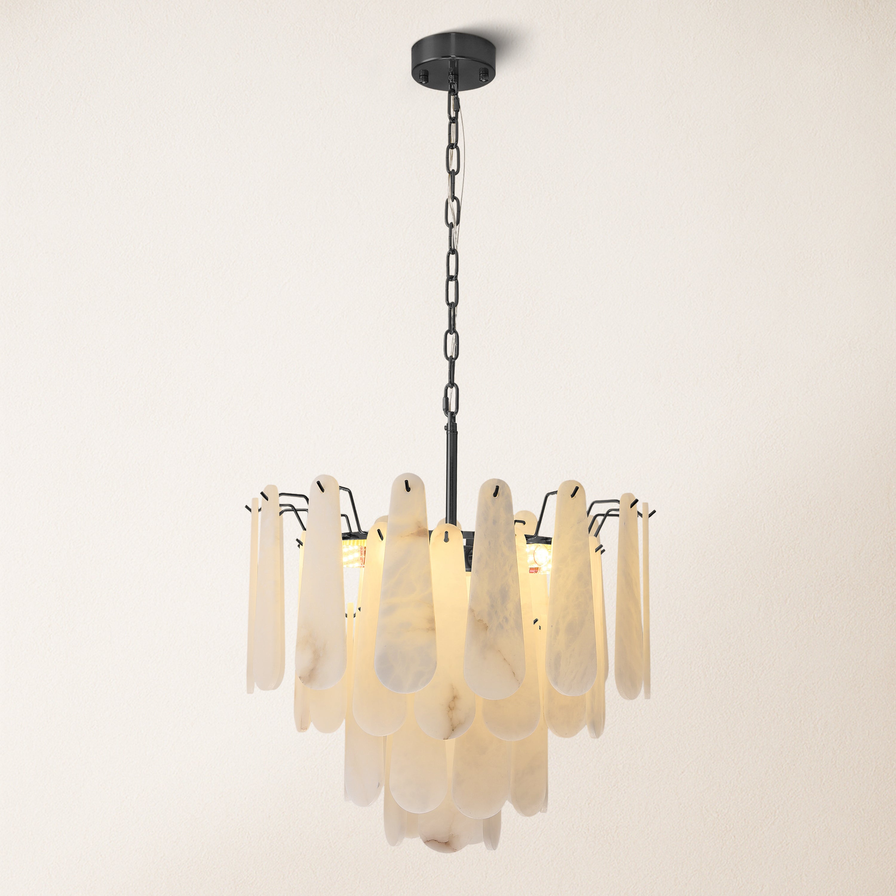 Caldera Alabaster Round Chandelier 22"#Finish_Black
