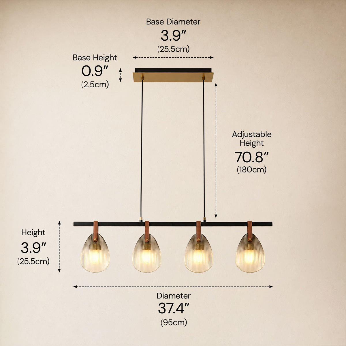 Veyra Shell Glass Leather Linear Chandelier 37"D