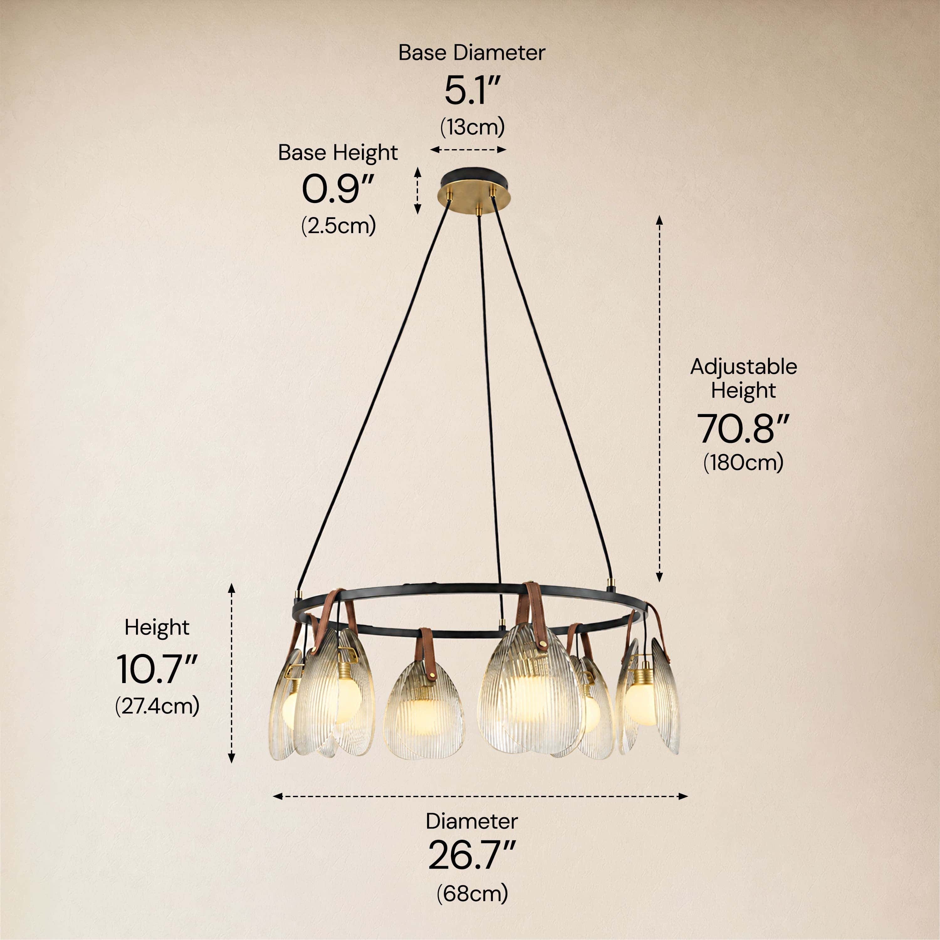 Veyra Shell Glass Leather Round Chandelier 27"D