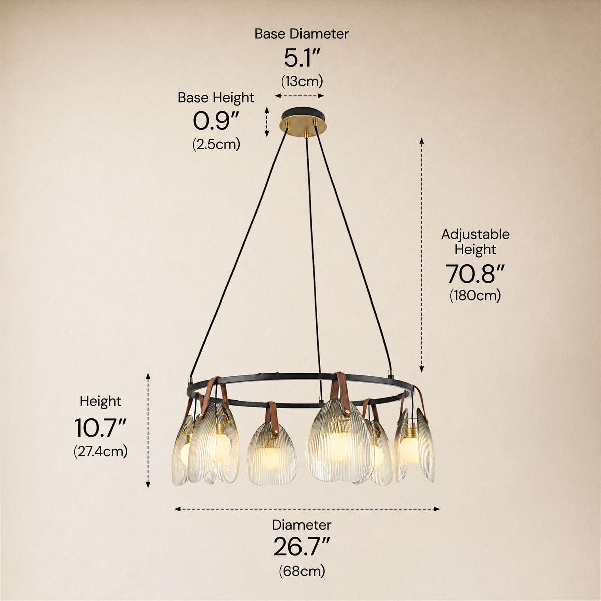 Veyra Shell Glass Leather Round Chandelier 27"D