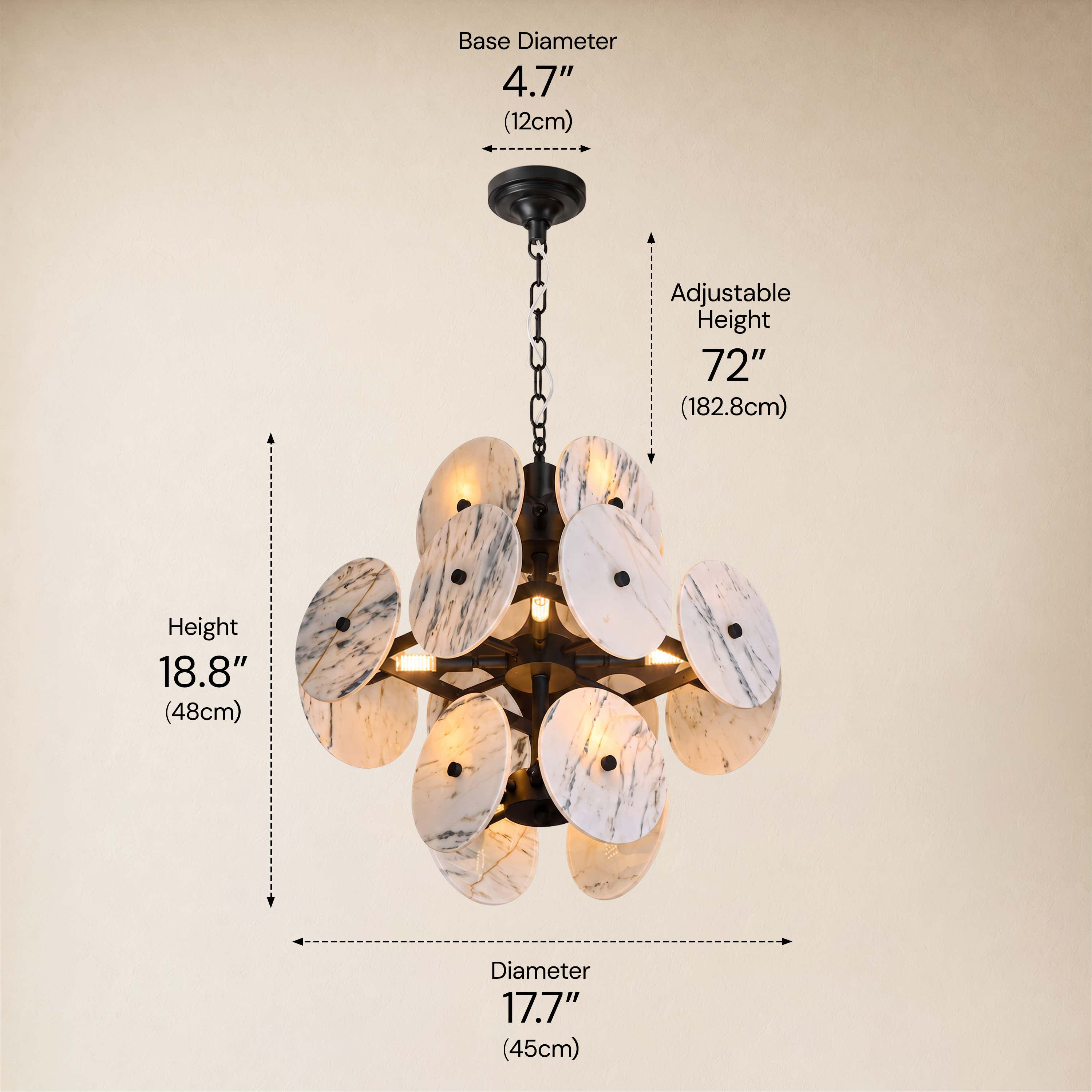 Pietra White Ink Marble Pendant 17.7"D