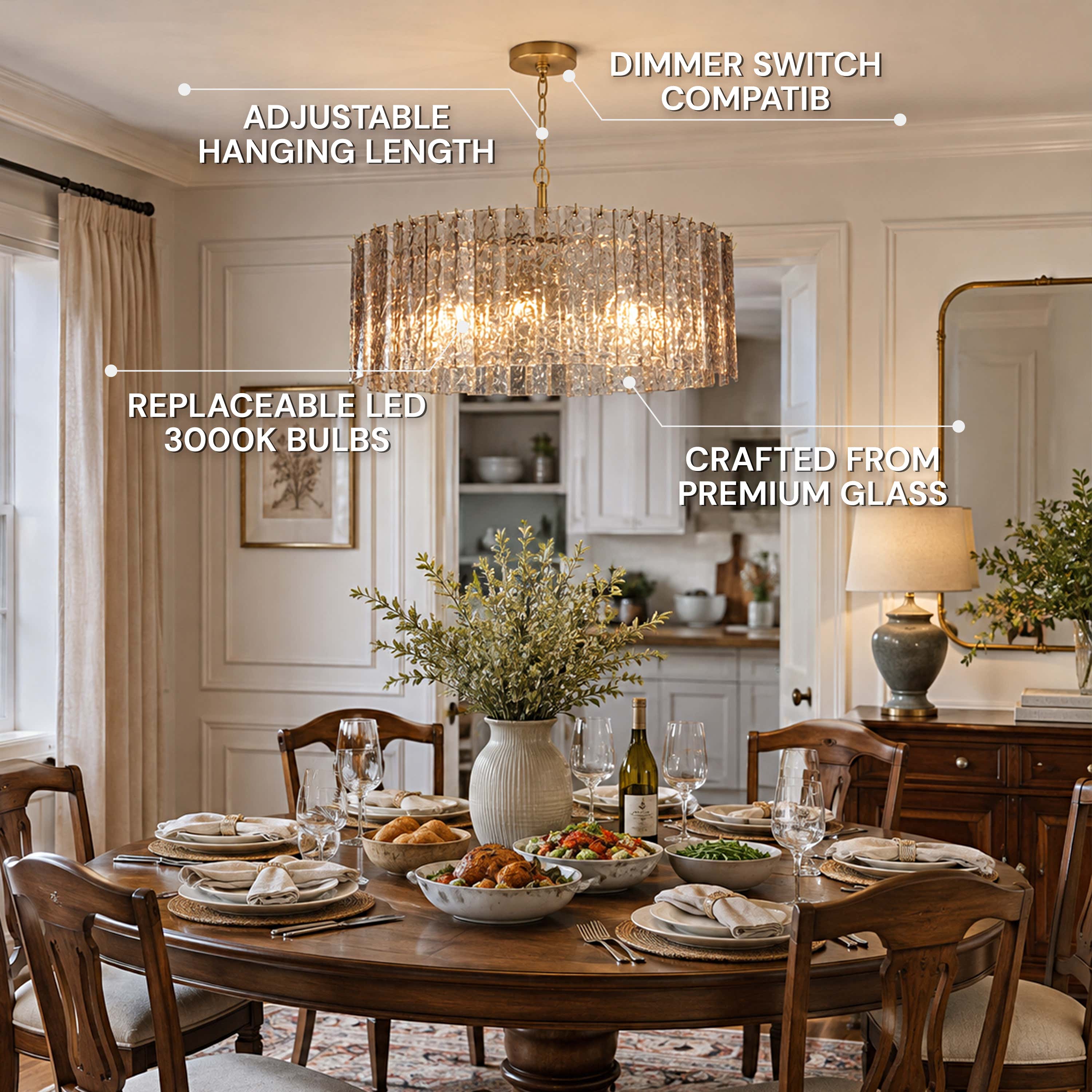 Tavelle Textured Glass Round Chandelier 24" 30"D