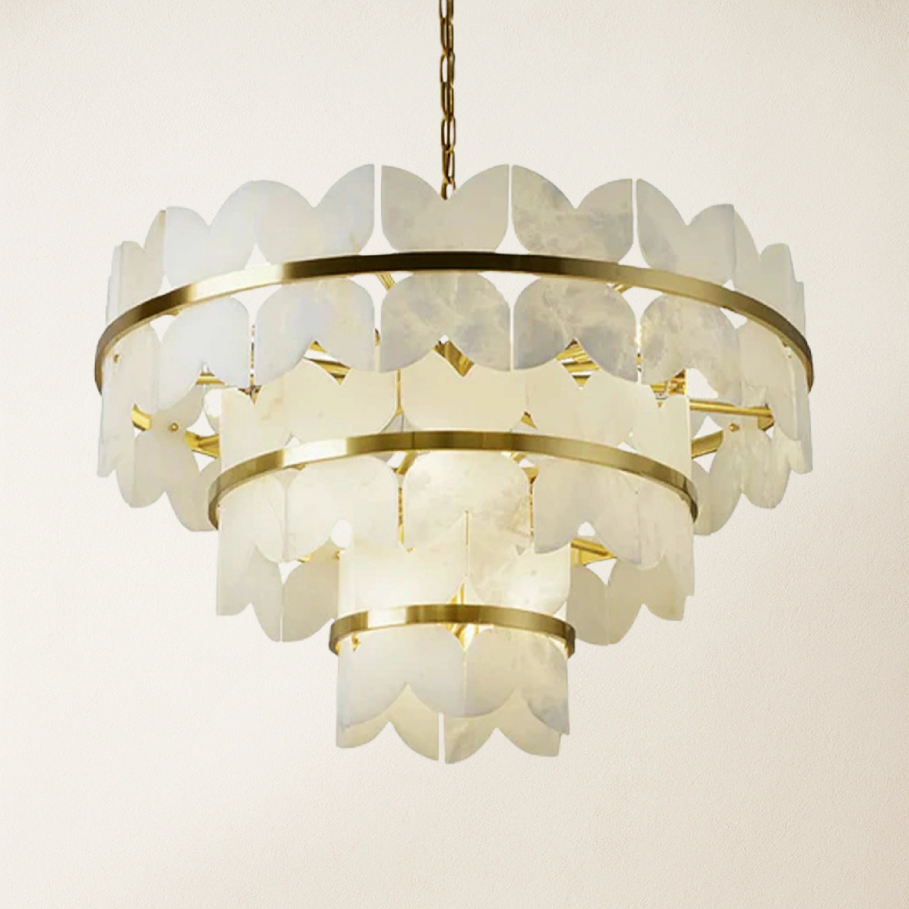 Cloudscape Alabaster Brass 3-Layer Chandelier 80cm D