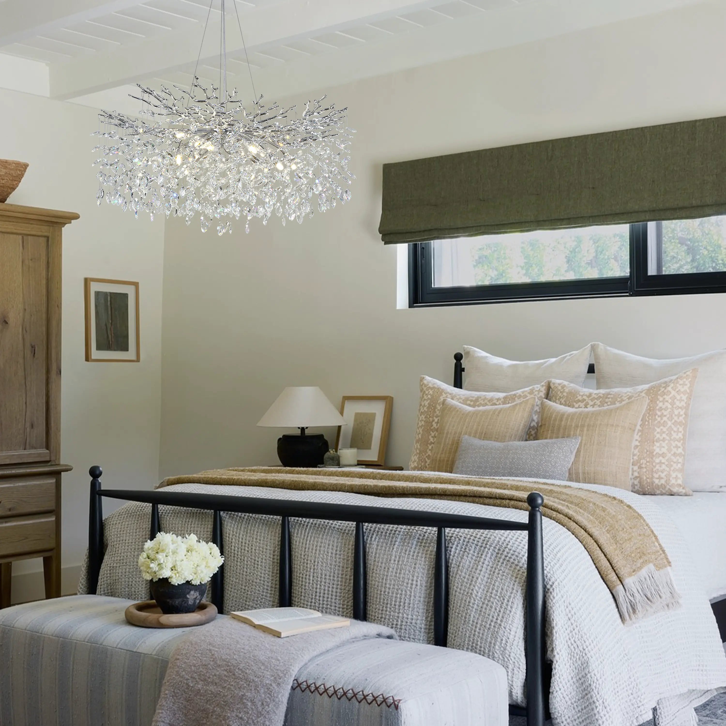 Frostleaf Crystal Cascade Branch Round Chandelier 40"D