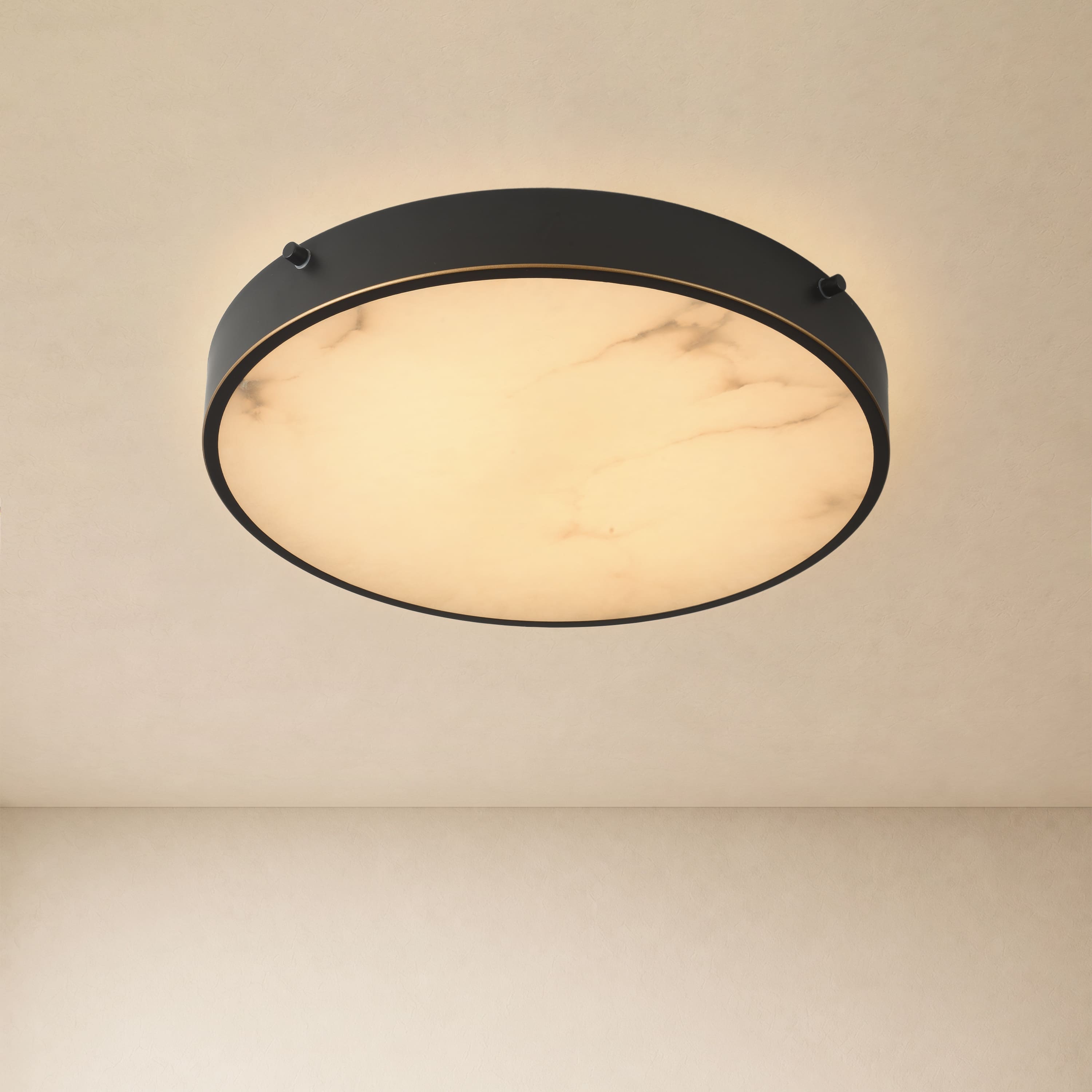 Roselyn Alabaster Round Flush Mount 16"D#Finish_Black