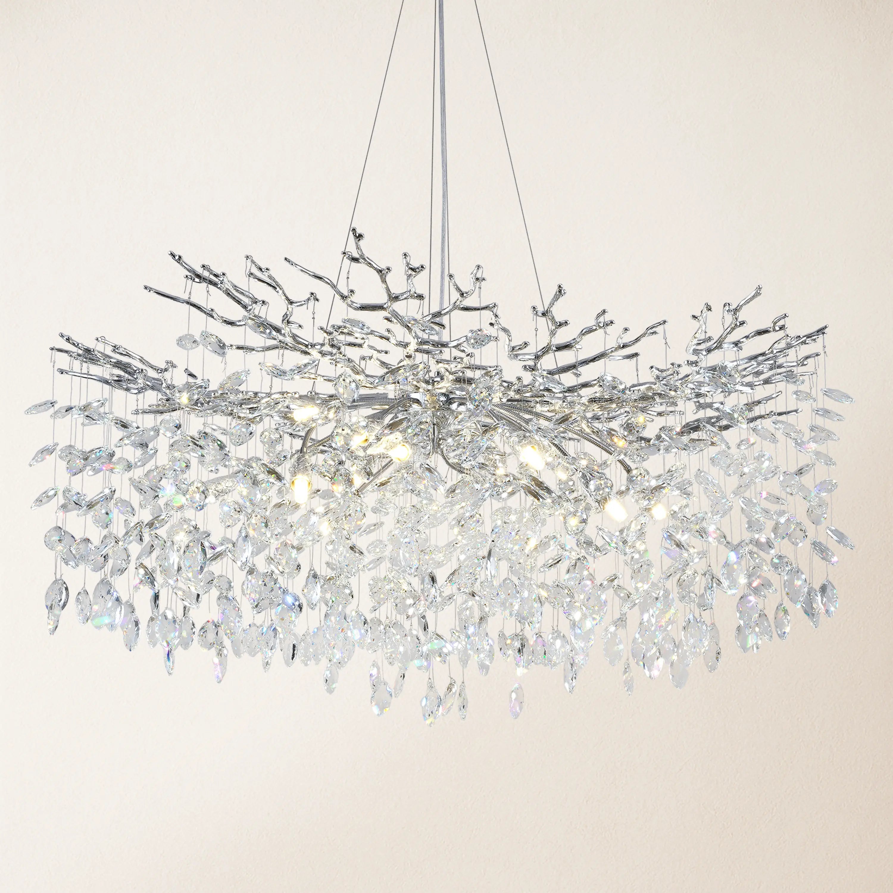 Frostleaf Crystal Cascade Branch Round Chandelier 40"D
