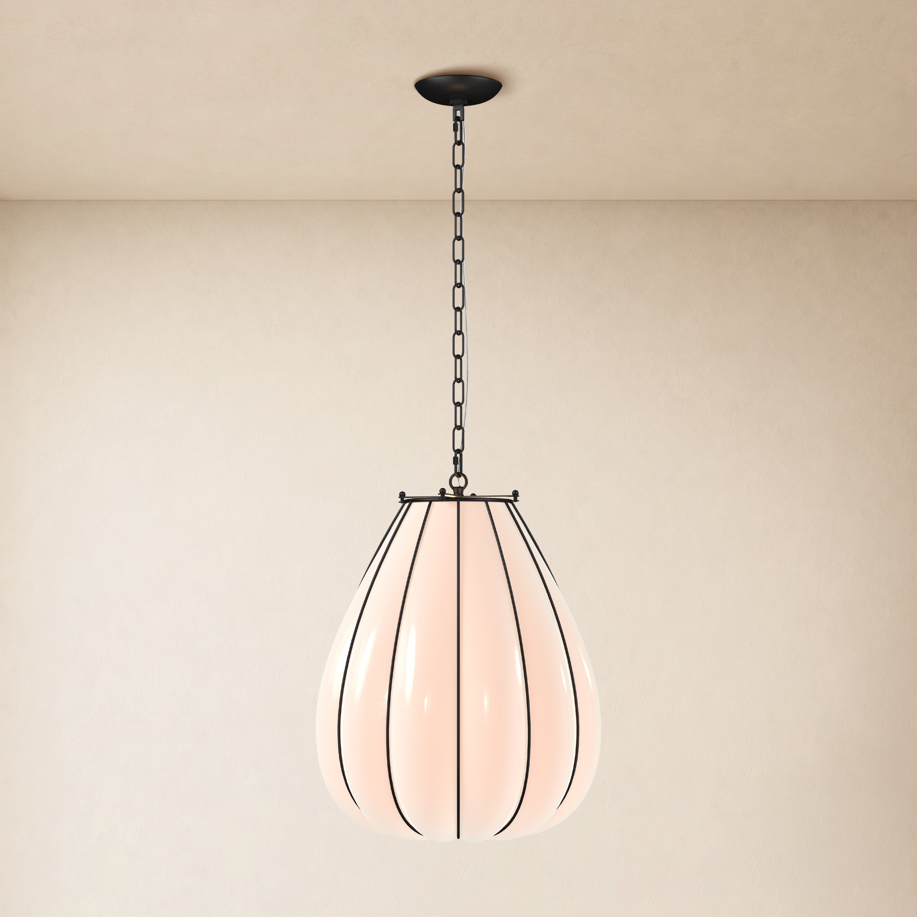 Caelvori Glass Ribbed Lantern Pendant 13" 17"D