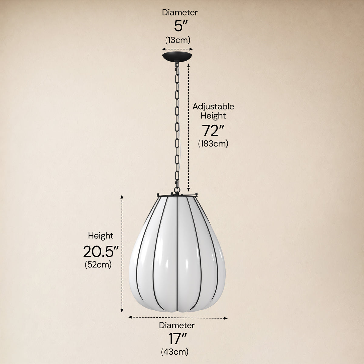 Caelvori Glass Ribbed Lantern Pendant 13" 17"D