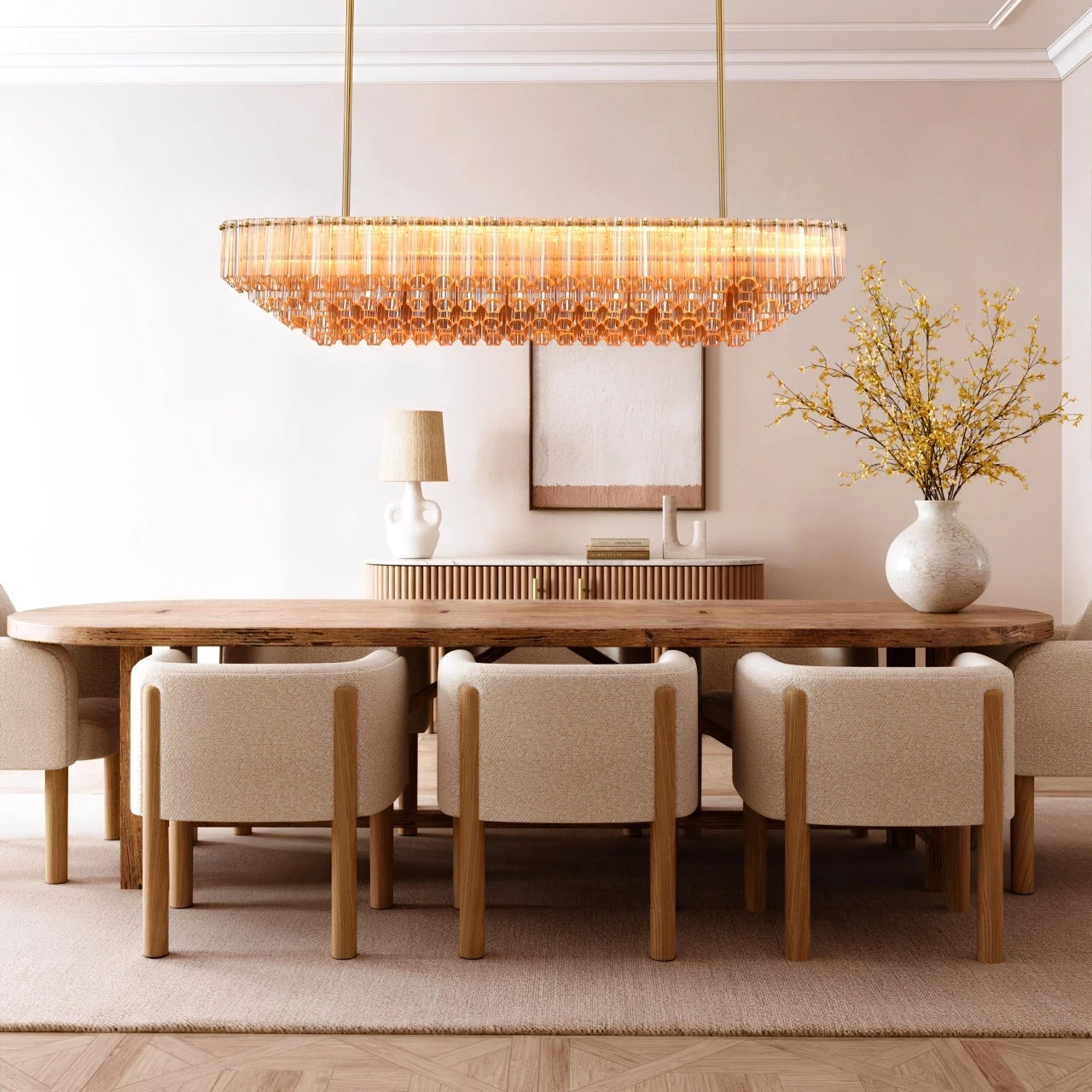 Ethereal Radiance Crystal Clear/Amber Rectangular Chandelier 109cm L