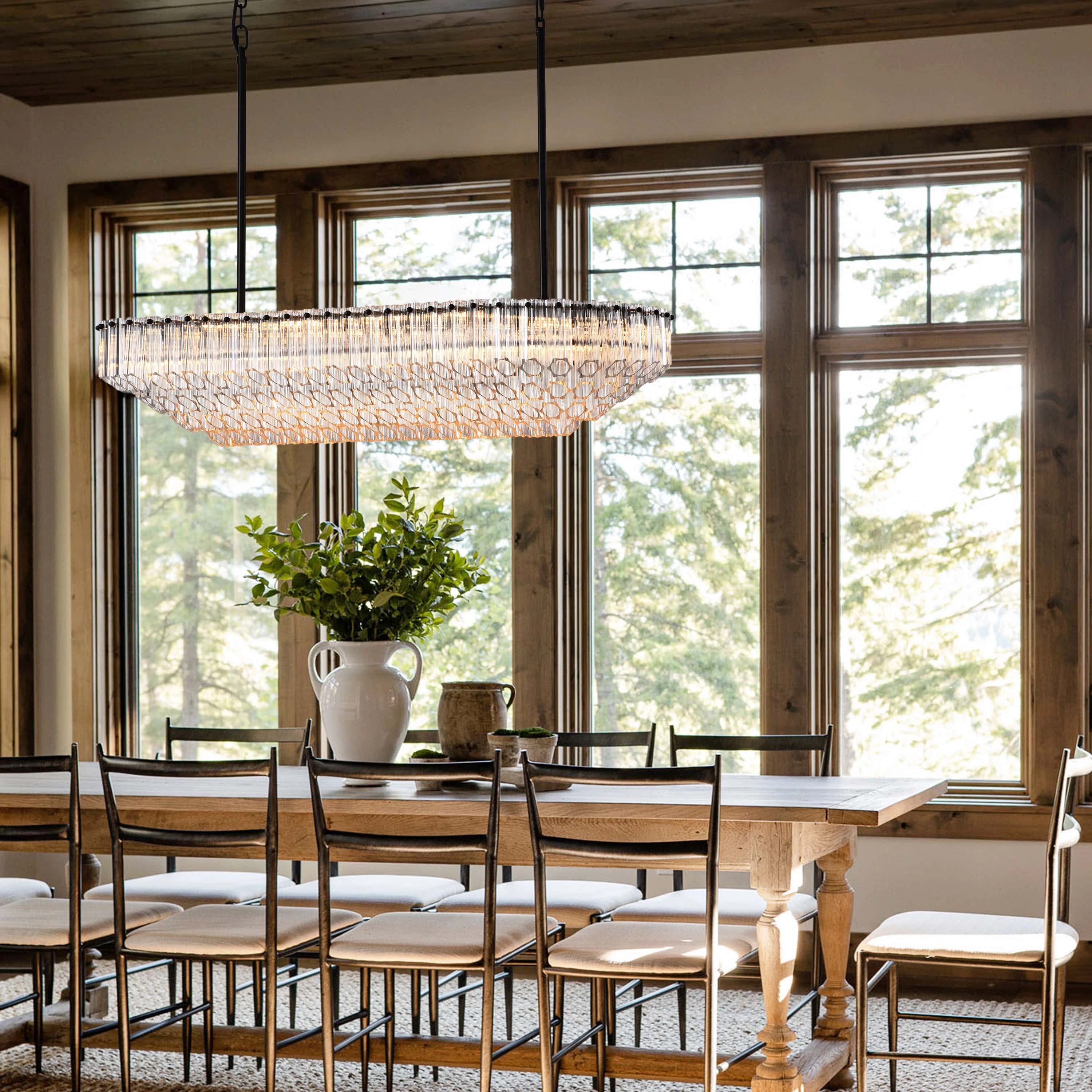 Ethereal Radiance Crystal Clear/Amber Rectangular Chandelier 109cm L