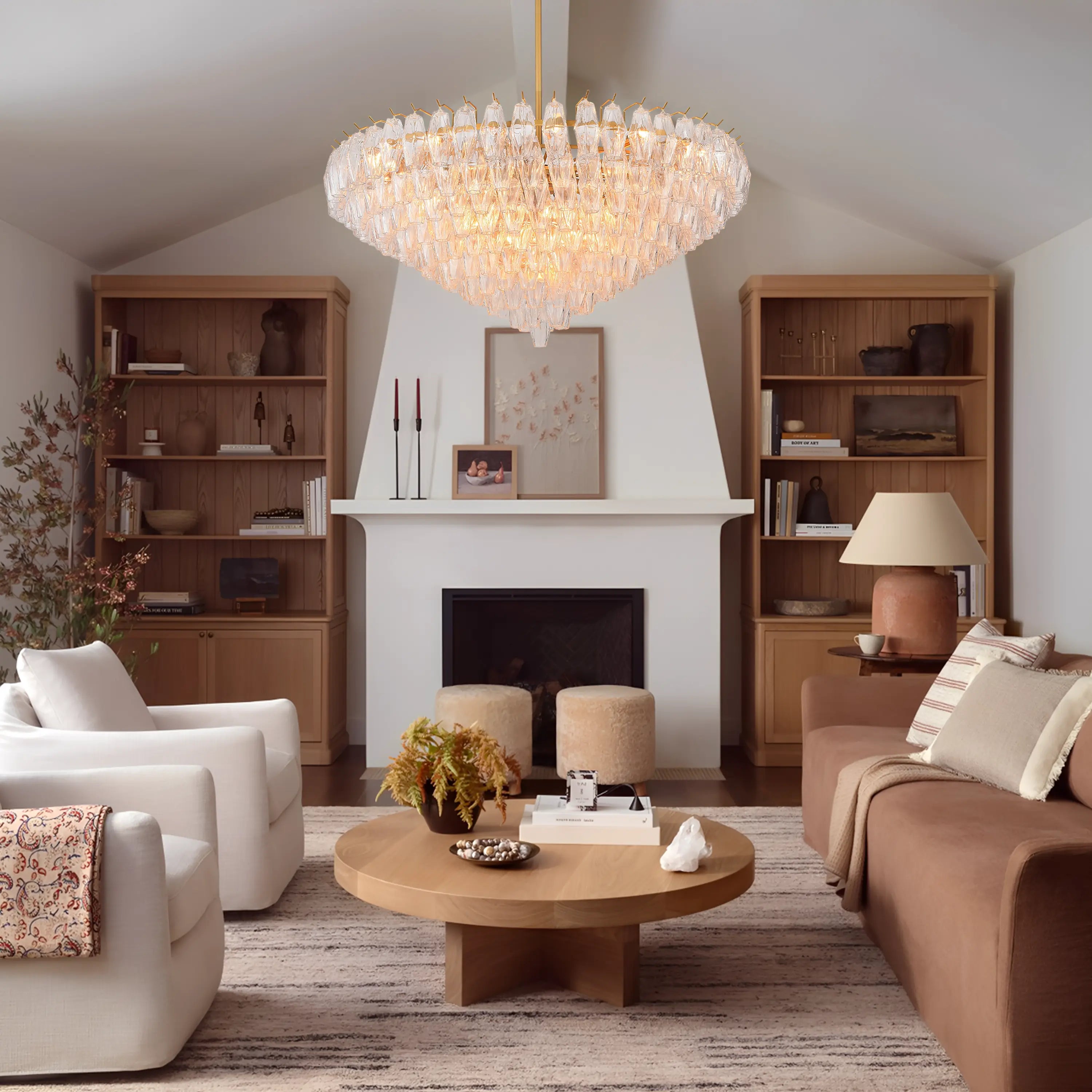 Celestial Drop Round Crystal Glass Chandelier 48"D