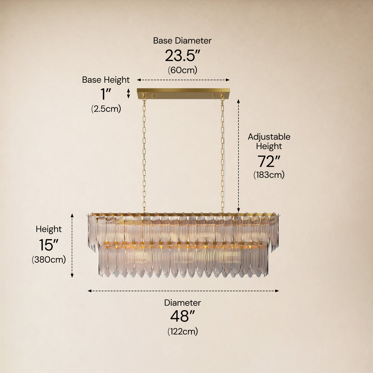 Ardelyne Crystal Leaf Linear Chandelier 48"-60"D