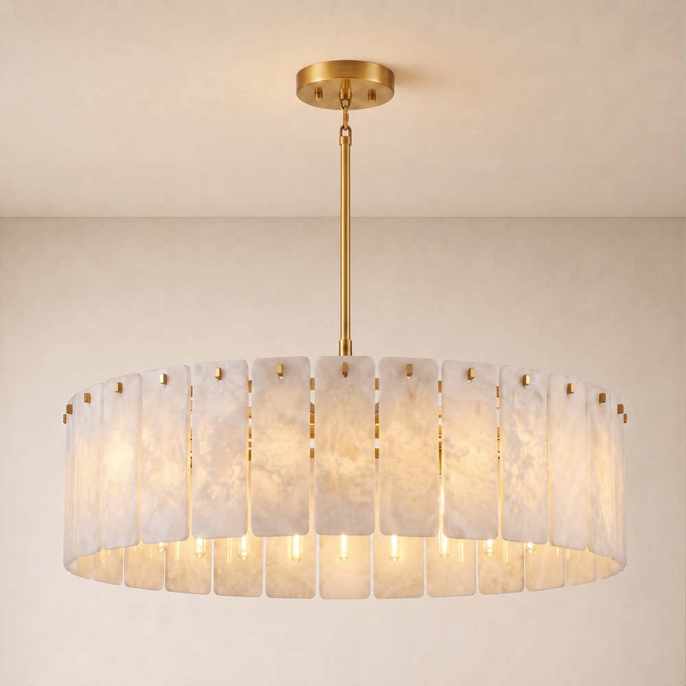 Lunara Alabaster Round Customize Chandelier 48"D 59"D#Finish_Gold,size_48"