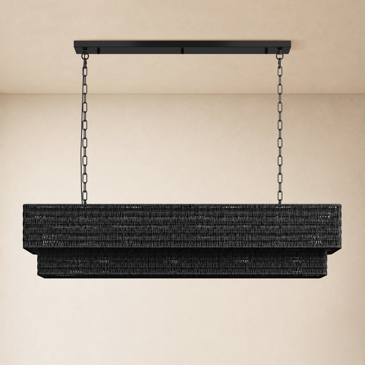 Cavana Rattan Double Tier Rectangular Chandelier 48"W