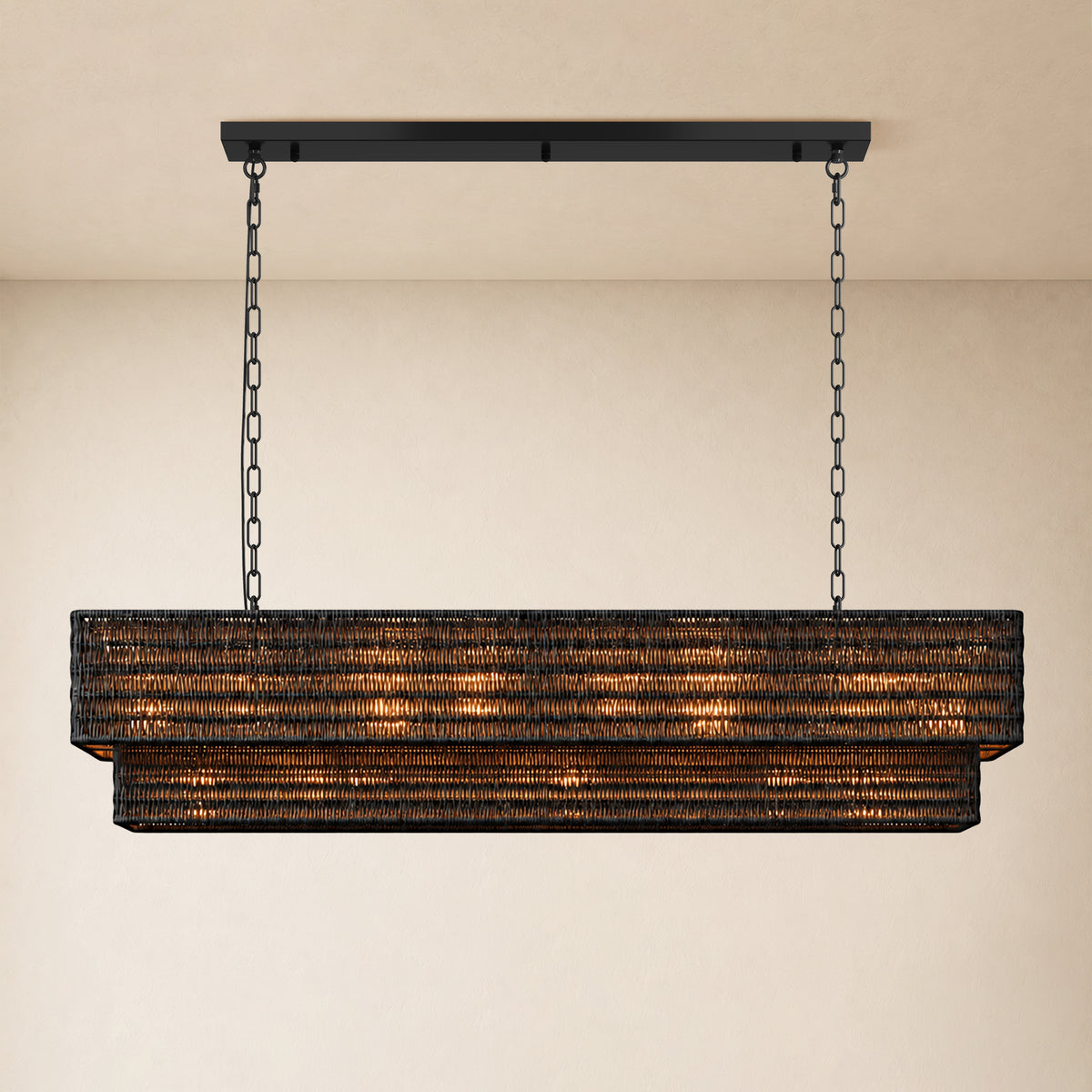 Cavana Rattan Double Tier Rectangular Chandelier 48"W