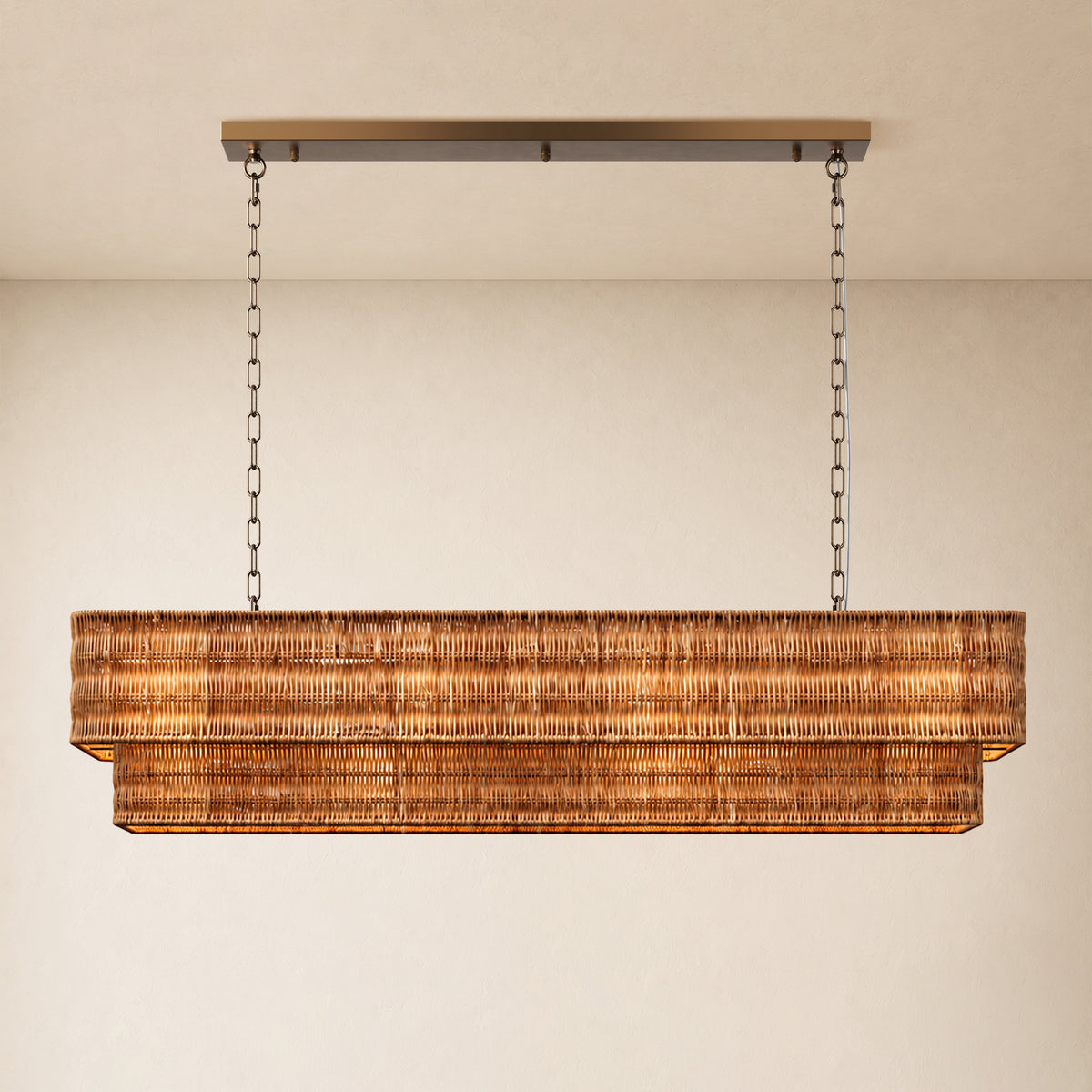 Cavana Rattan Double Tier Rectangular Chandelier 48"W