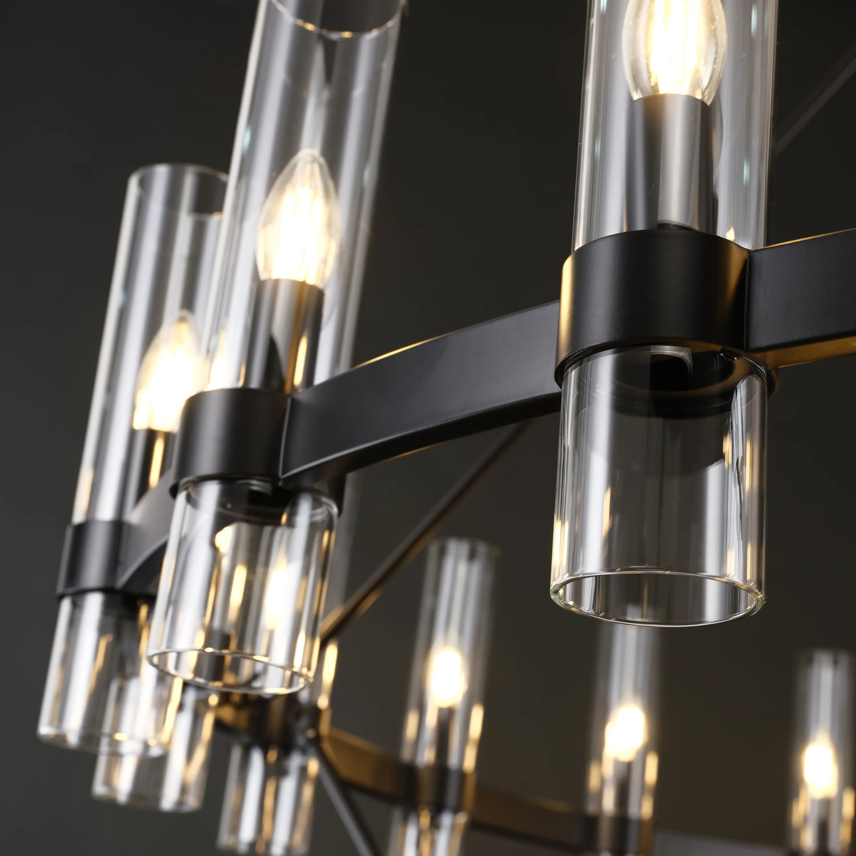 Cylora Glass Tube 2-Tier Round Chandelier 122cm