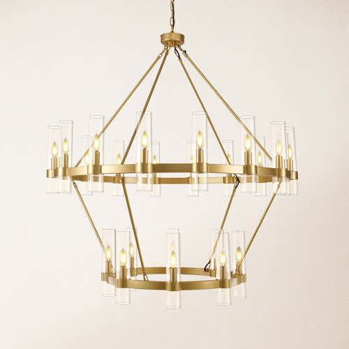 Cylora Glass Tube 2-Tier Round Chandelier 48"D#Finish_Gold