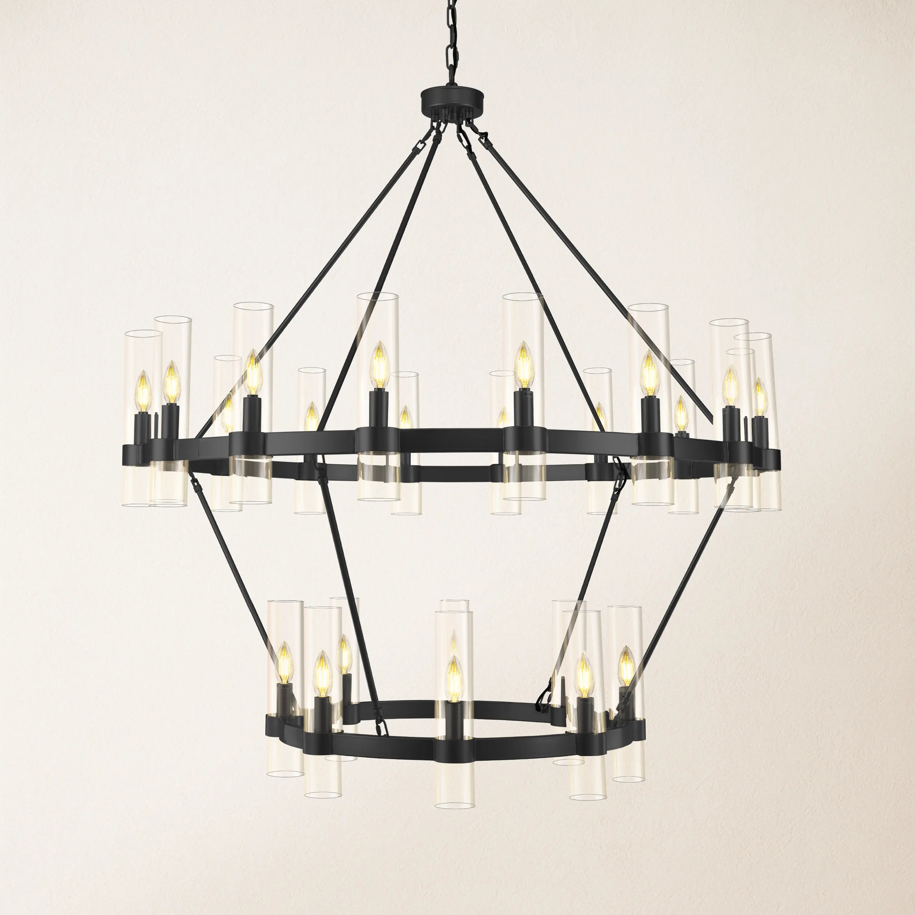 Cylora Glass Tube 2-Tier Round Chandelier 122cm
