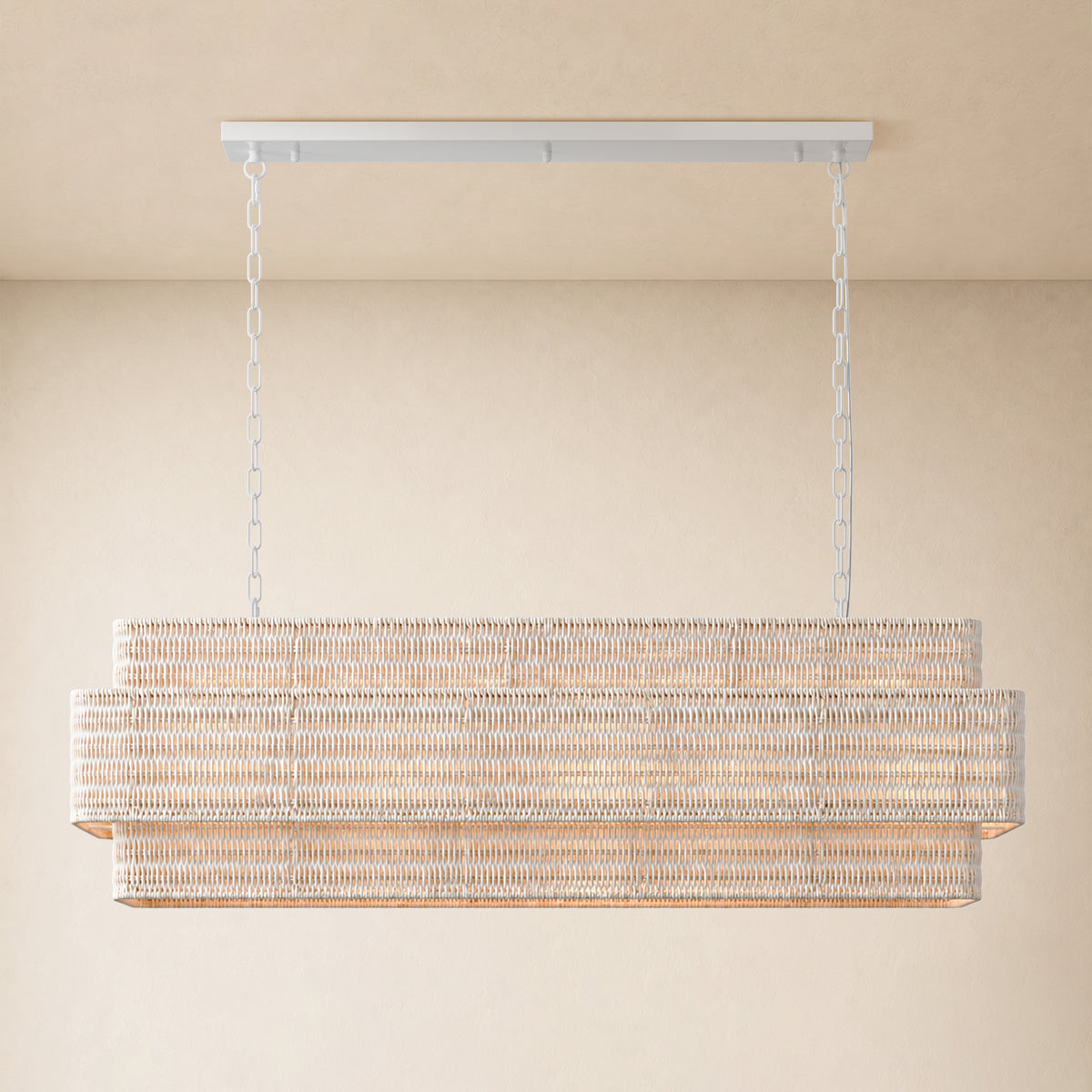 Cavana Rattan Tiered Rectangular Chandelier 48"W