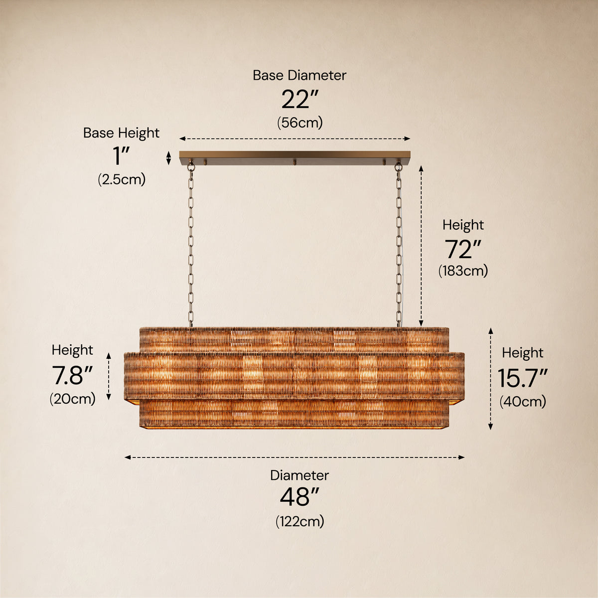 Cavana Rattan Tiered Rectangular Chandelier 48"W