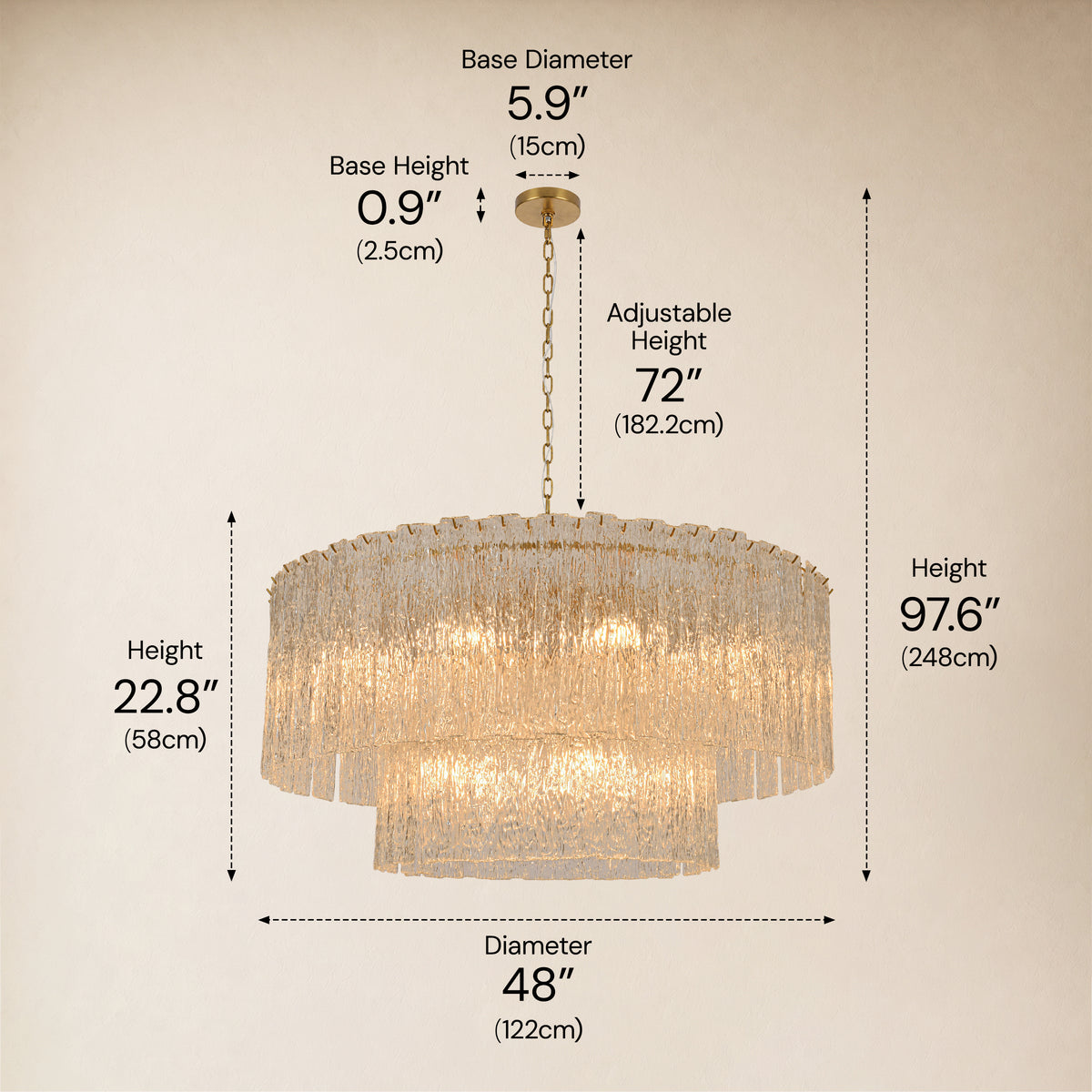 Aurellise Textured Glass Tiered Round Chandelier 48"D