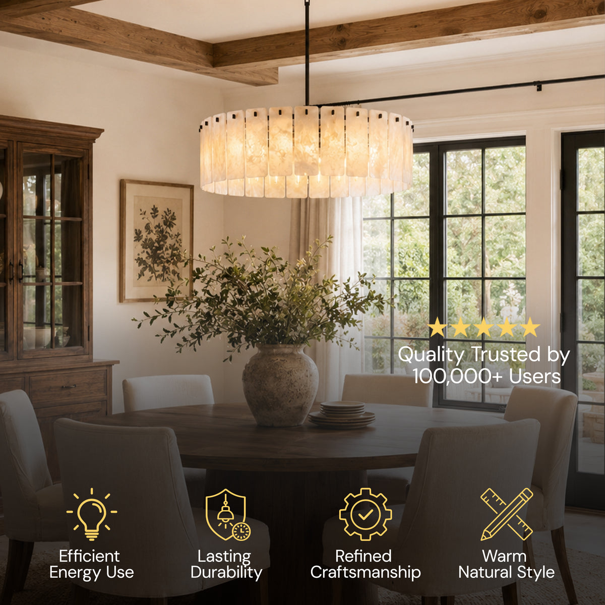 Lunara Alabaster Round Custom Chandelier 48"D 59"D