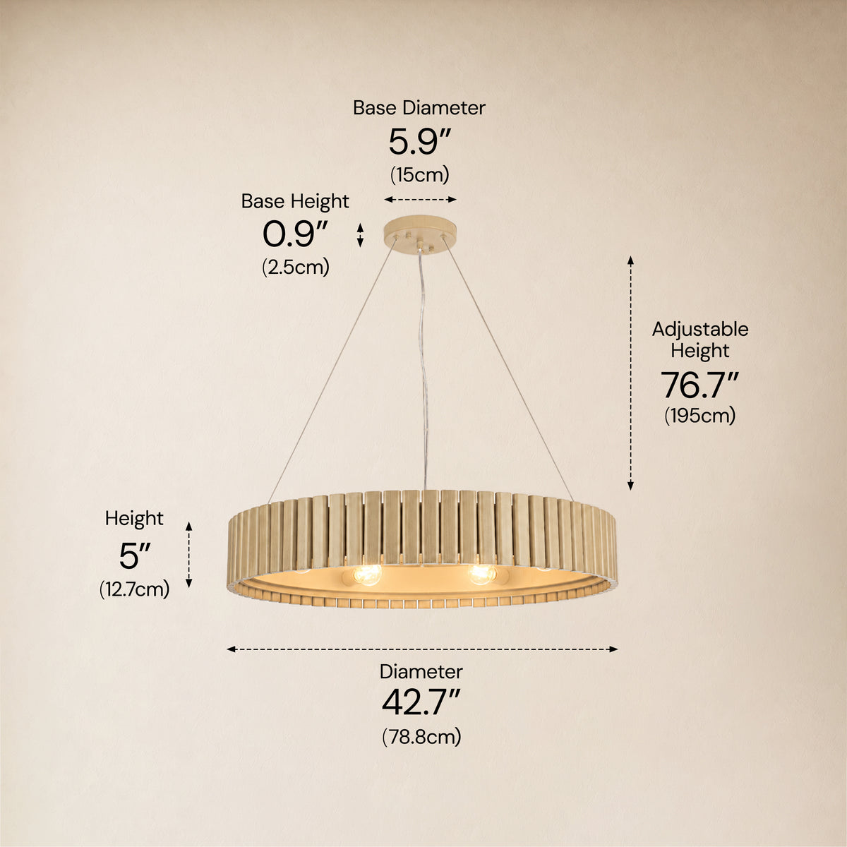 Woodgrain Iron Round Pendant 31"W