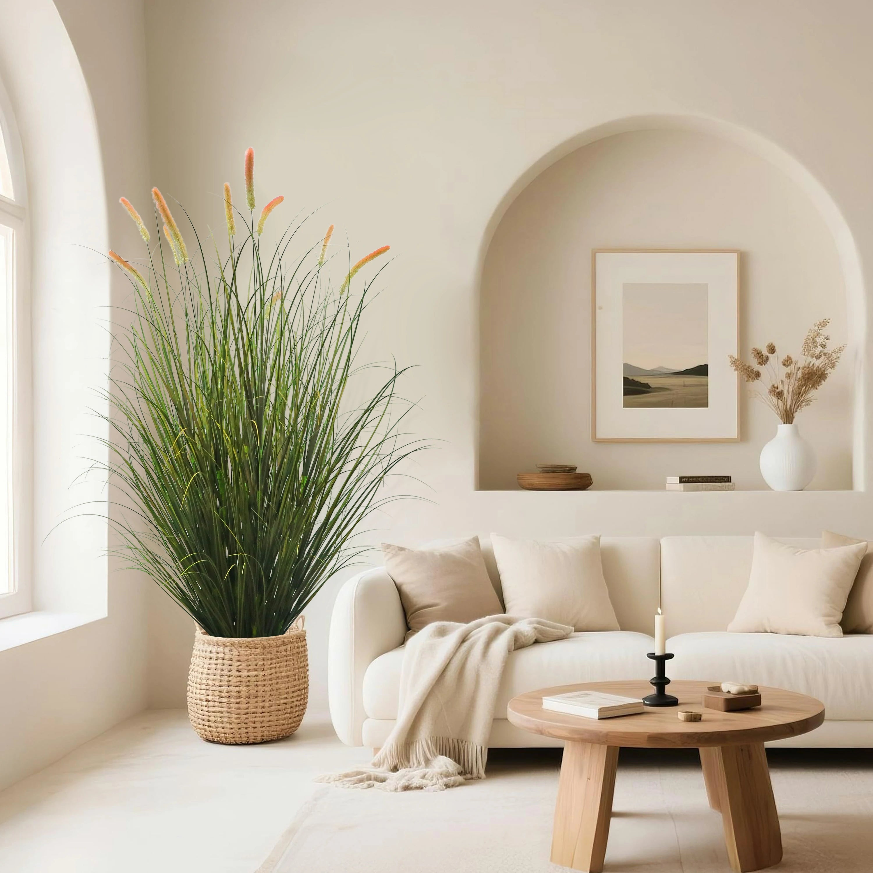 Artificial 14-Head Long Cat Tail with Curved Onion Grass Bonsai 200cm H