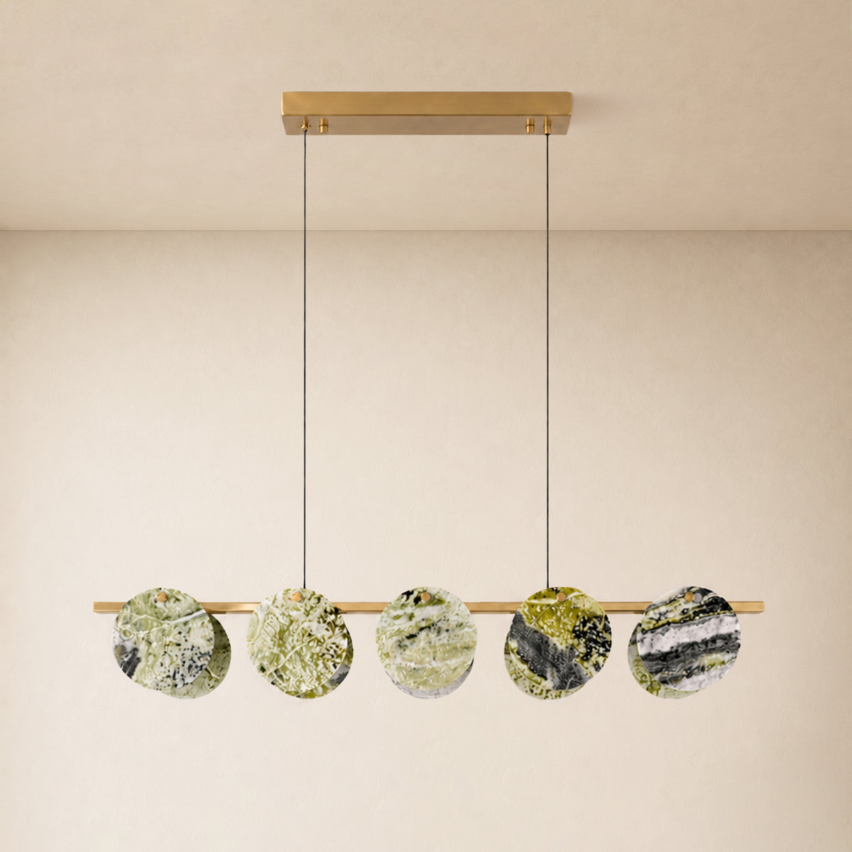 Pietra Green Marble Disc Linear Chandelier 47.2"W