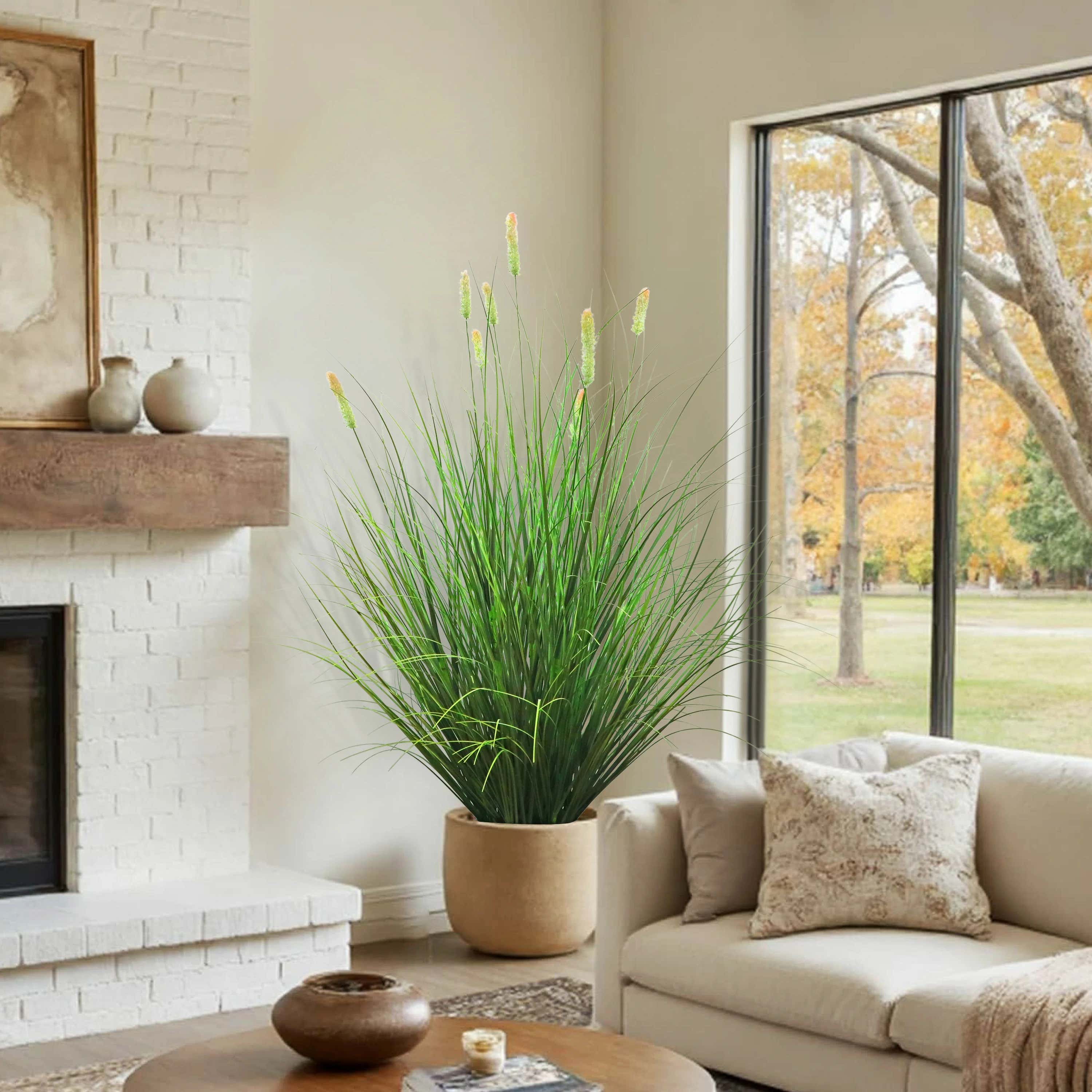 Artificial 8-Head Short Pine Grass with Curved Onion Grass Bonsai 110cm H