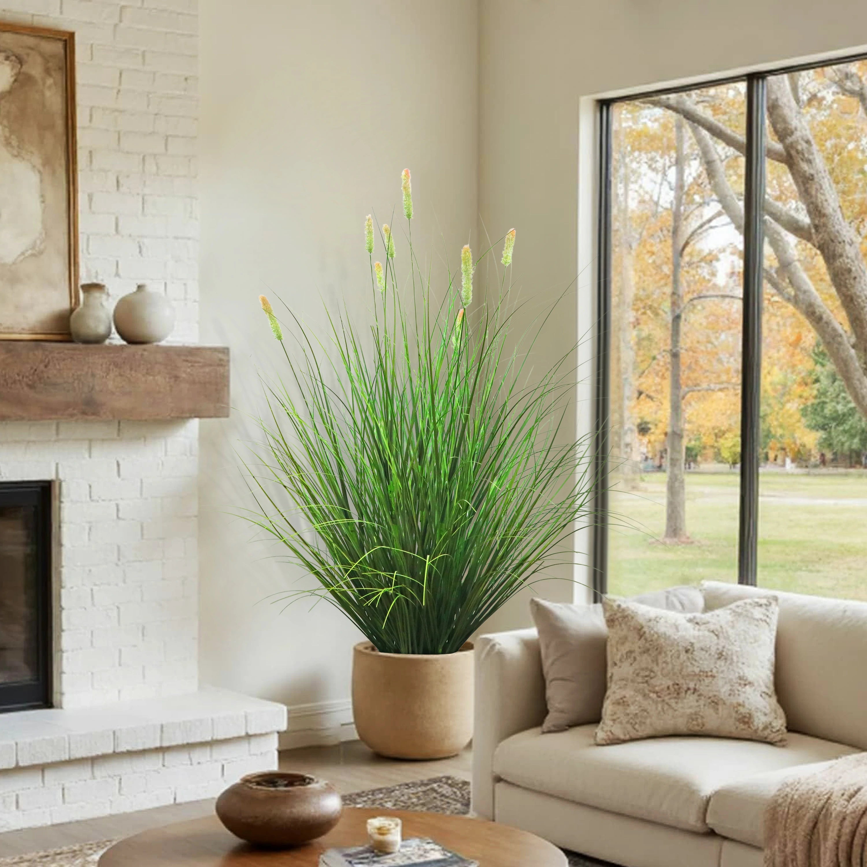 Artificial 8-Head Short Pine Grass with Curved Onion Grass Bonsai 110cm H