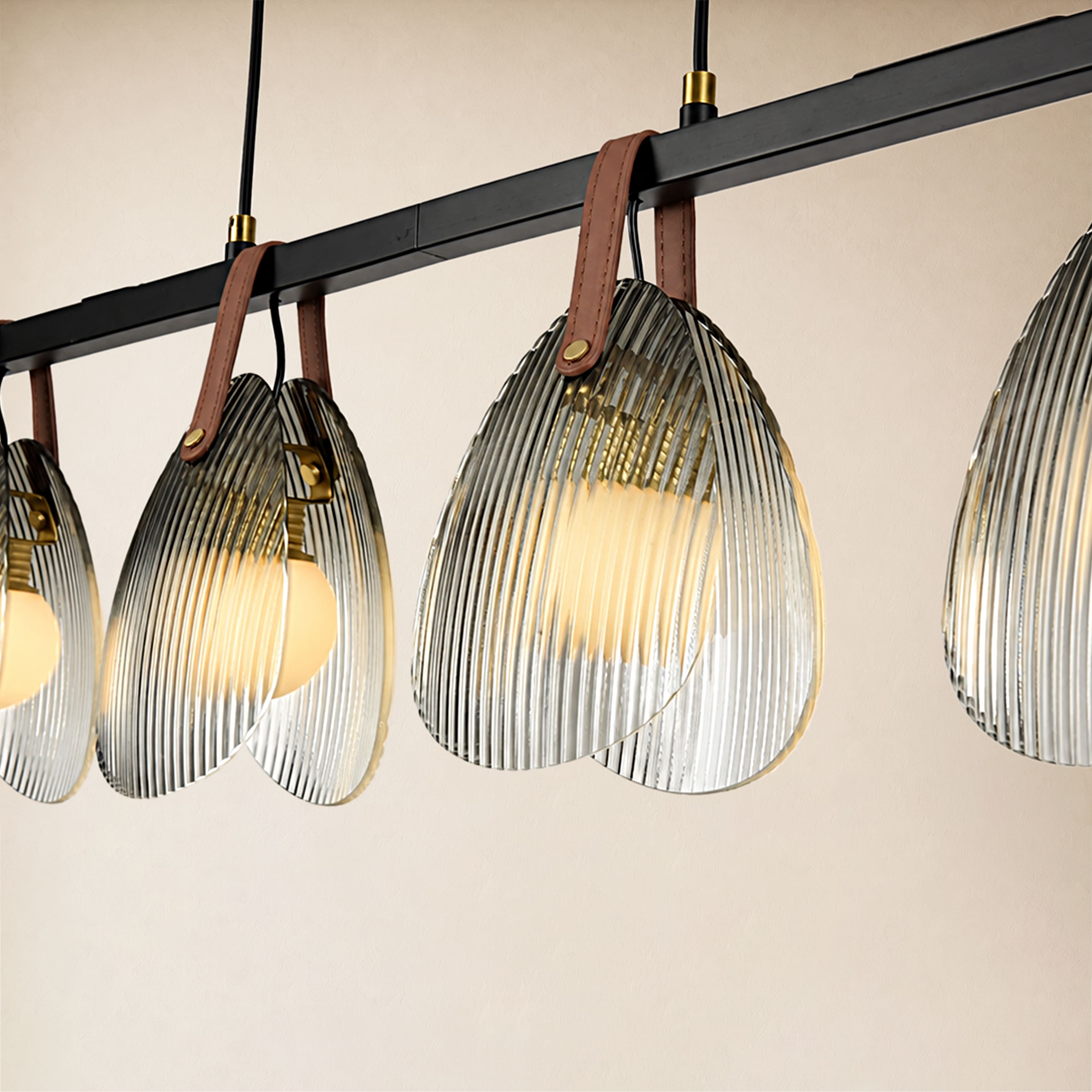 Veyra Shell Glass Leather Linear Chandelier 37"D#Finish_Black