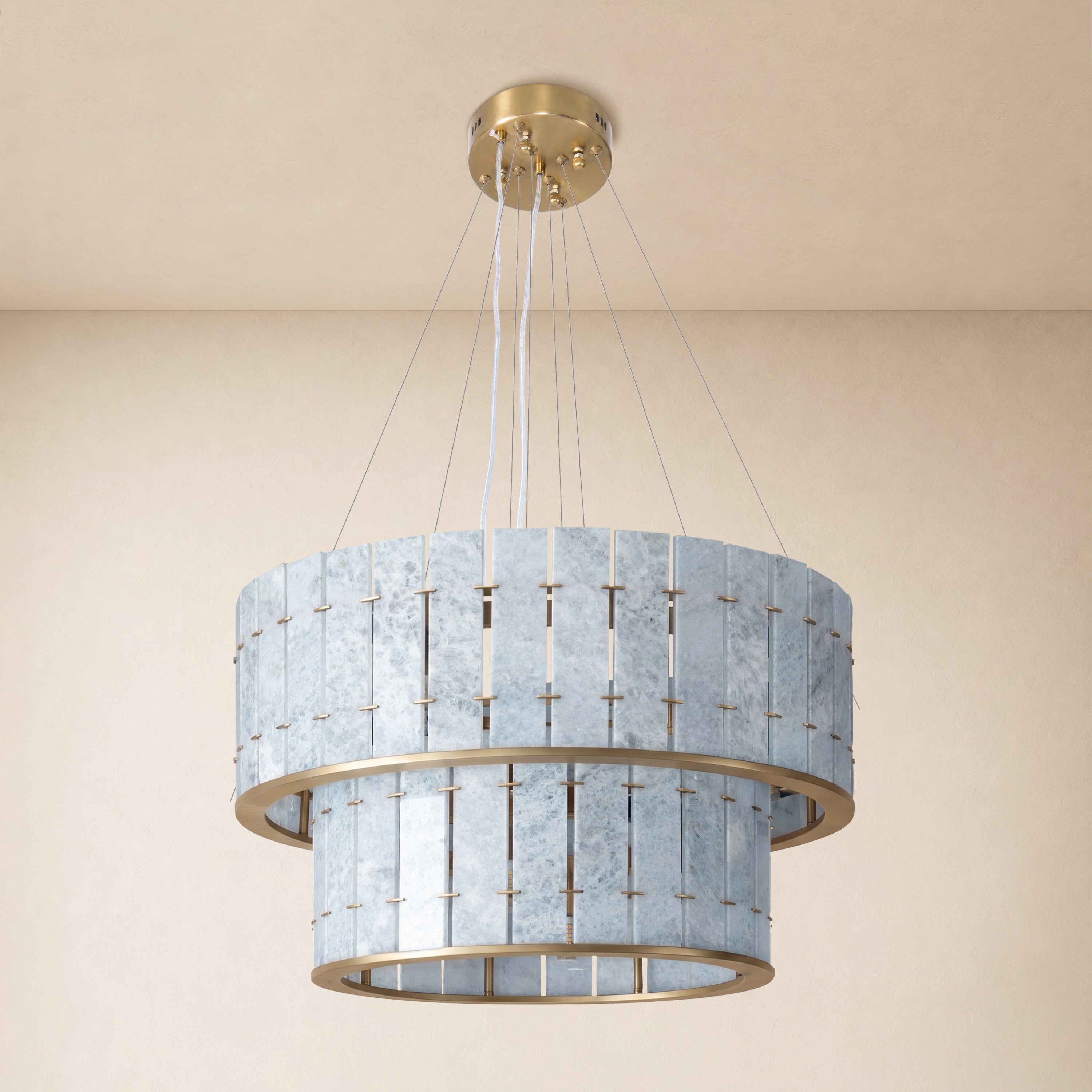 Pietra Blude Marble Two-Tier Round Chandelier 25.5"D