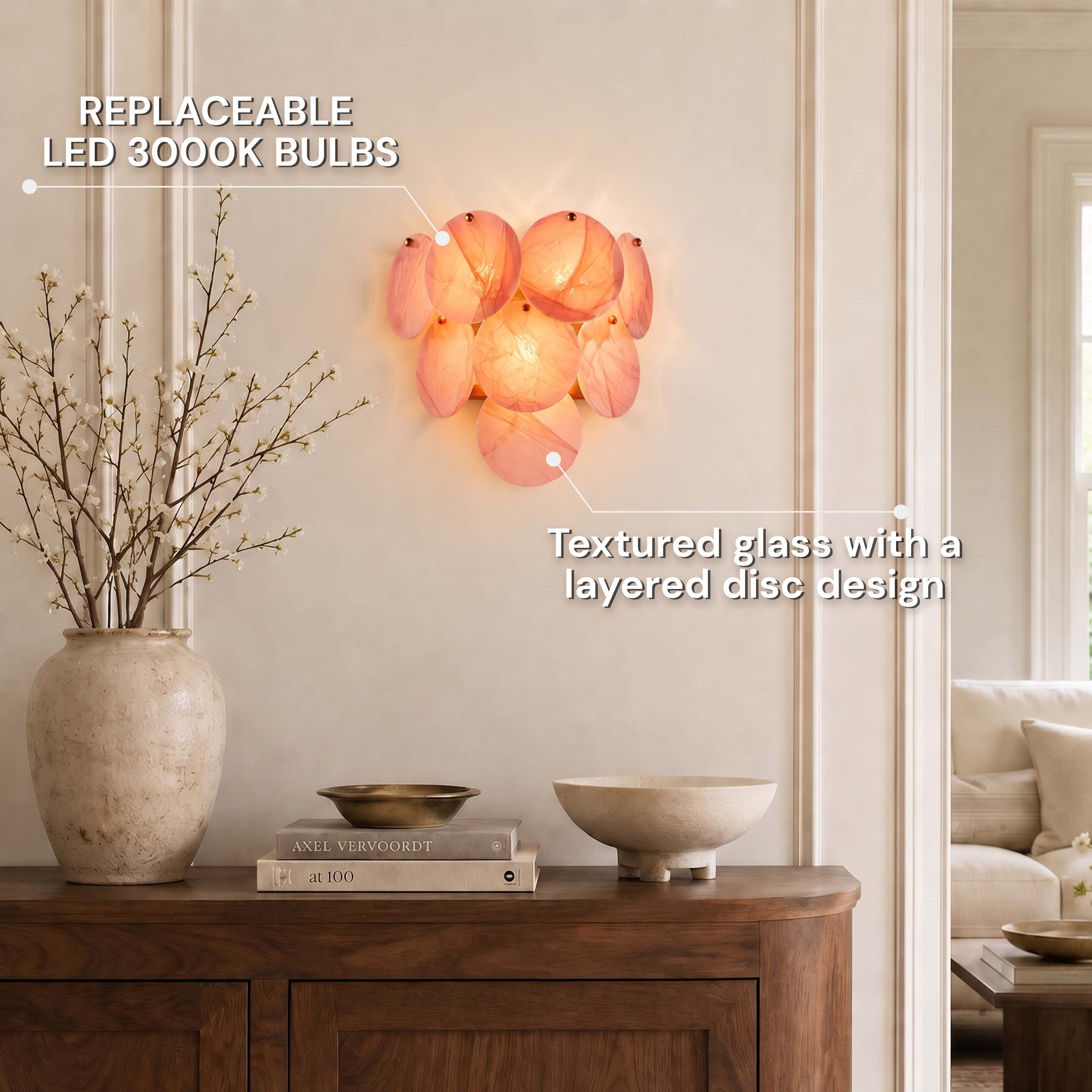 Auralis Pink Glass Disc Wall Sconce 15"W