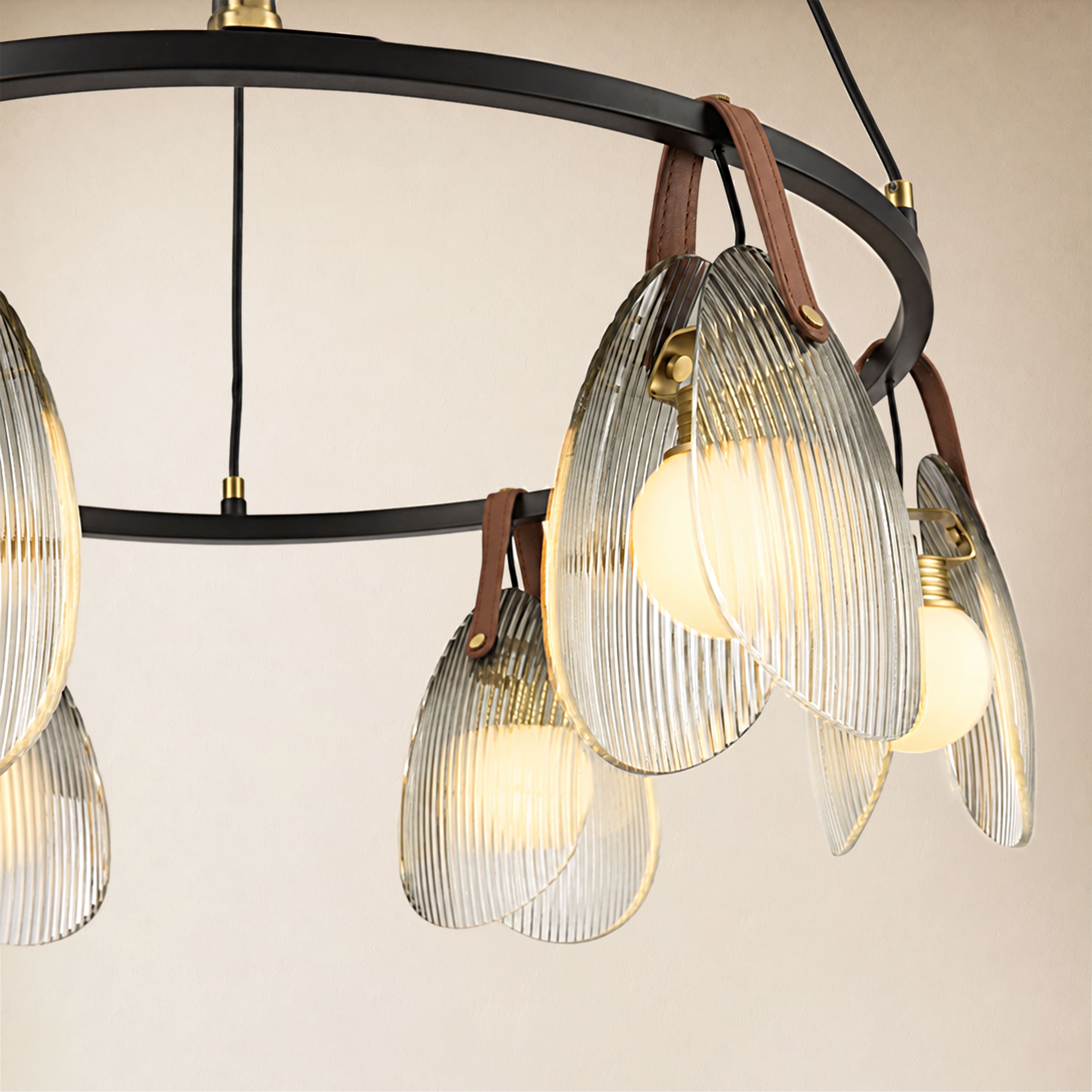 Veyra Shell Glass Leather Round Chandelier 27"D#Finish_Black