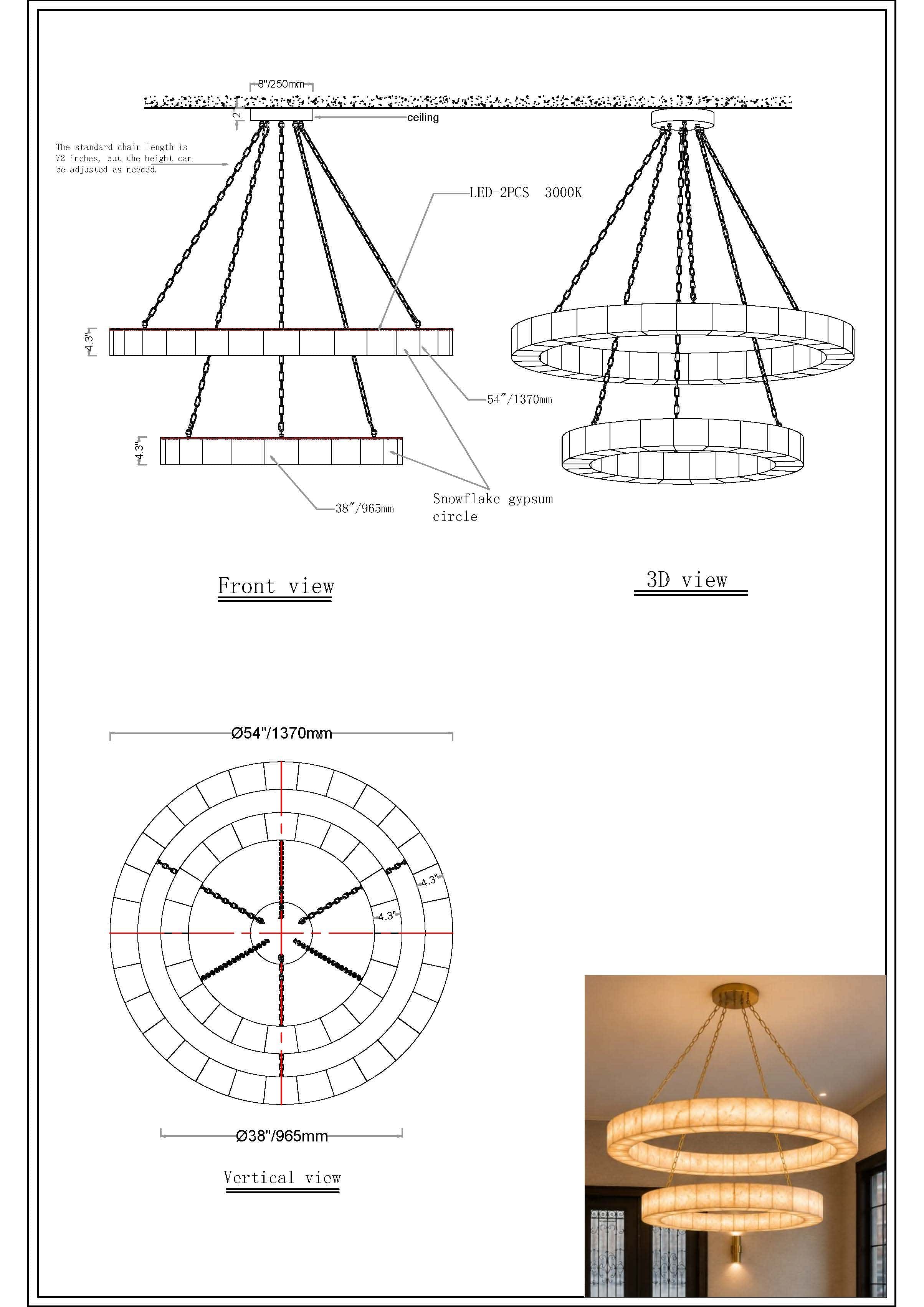Solmare Alabaster Halo Chandelier 76cm