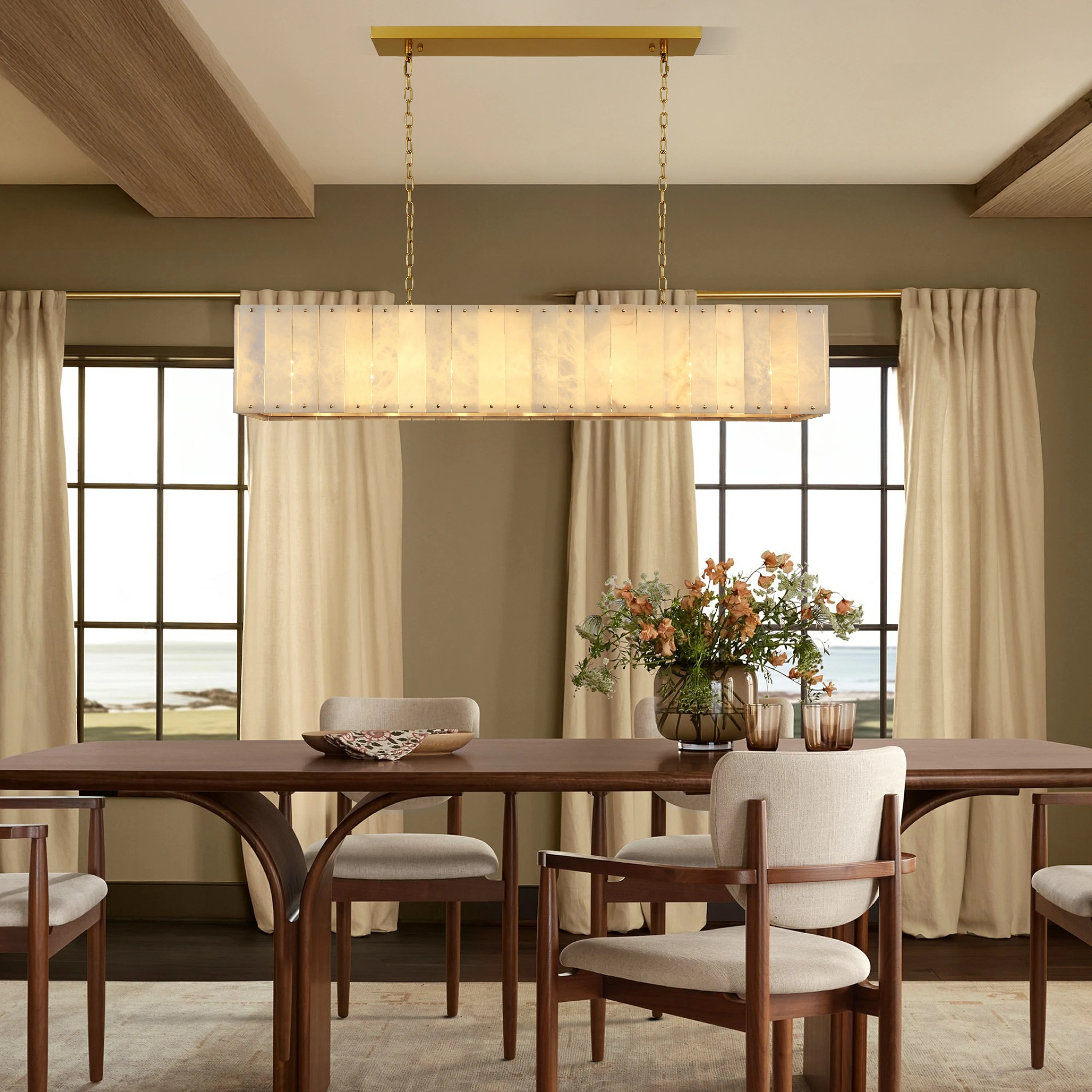 Nivislight Alabaster Rectangular Chandelier 140cm