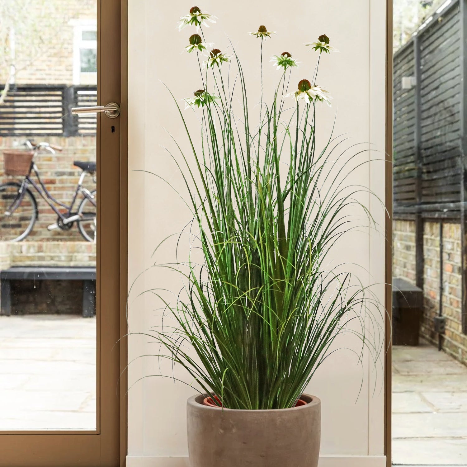 Artificial 9-Head Chrysanthemum with Curved Onion Grass Bonsai 140cm H