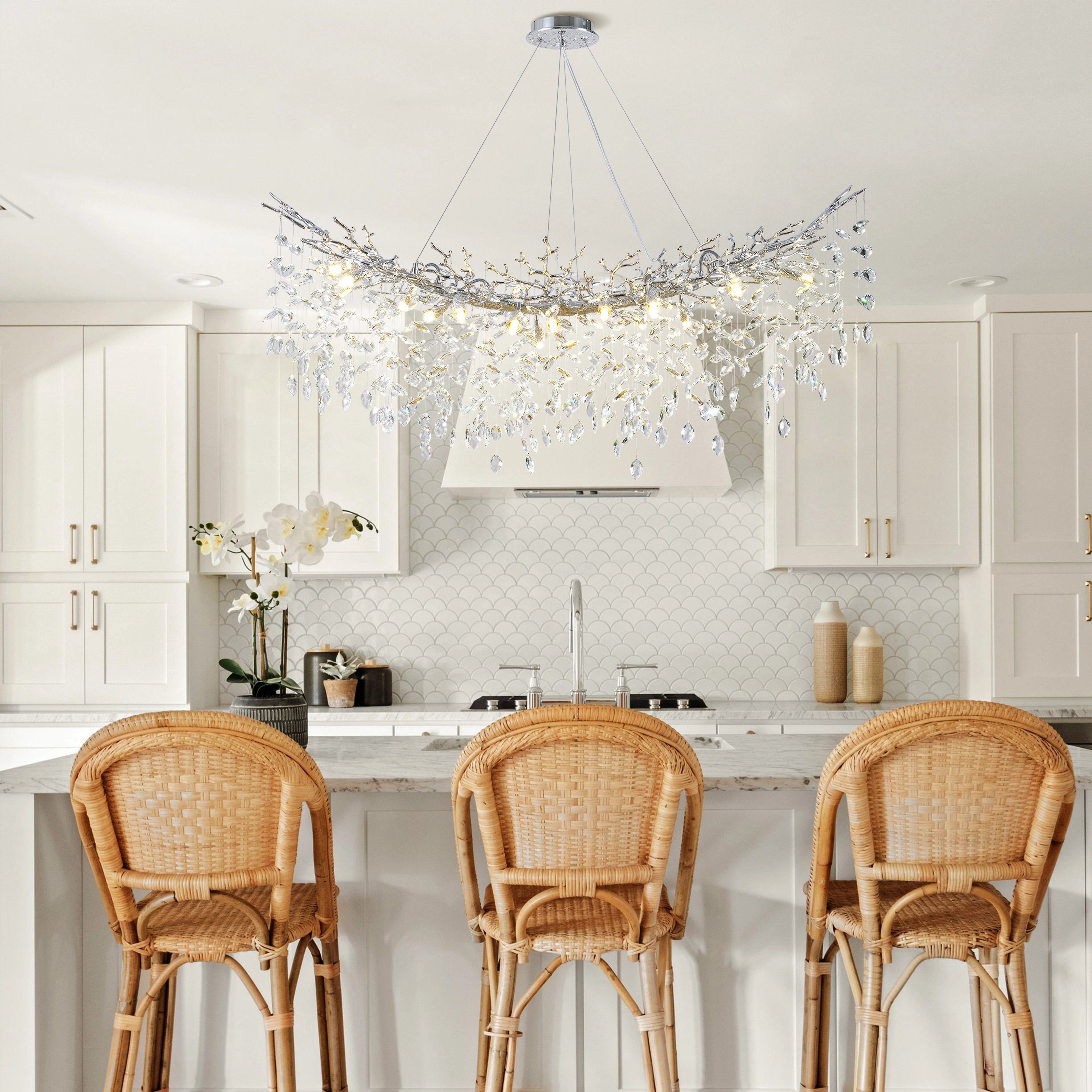 Frostleaf Crystal Cascade Tree Branch Linear Chandelier 140cm