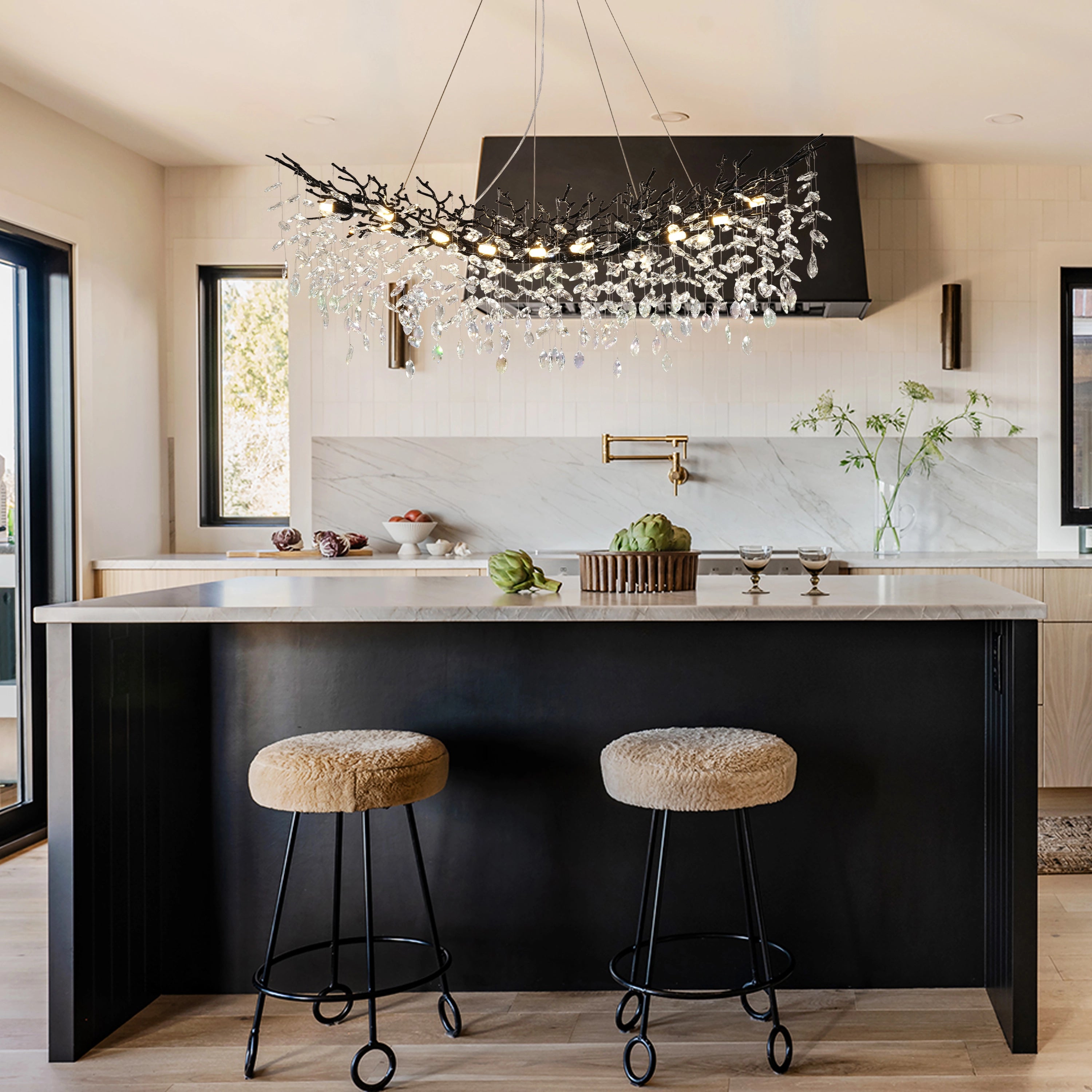 Frostleaf Crystal Cascade Tree Branch Linear Chandelier 140cm